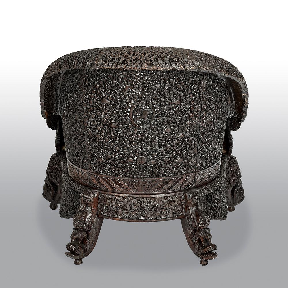Hardwood 19th Century Carved Filigreed Burmese Chair