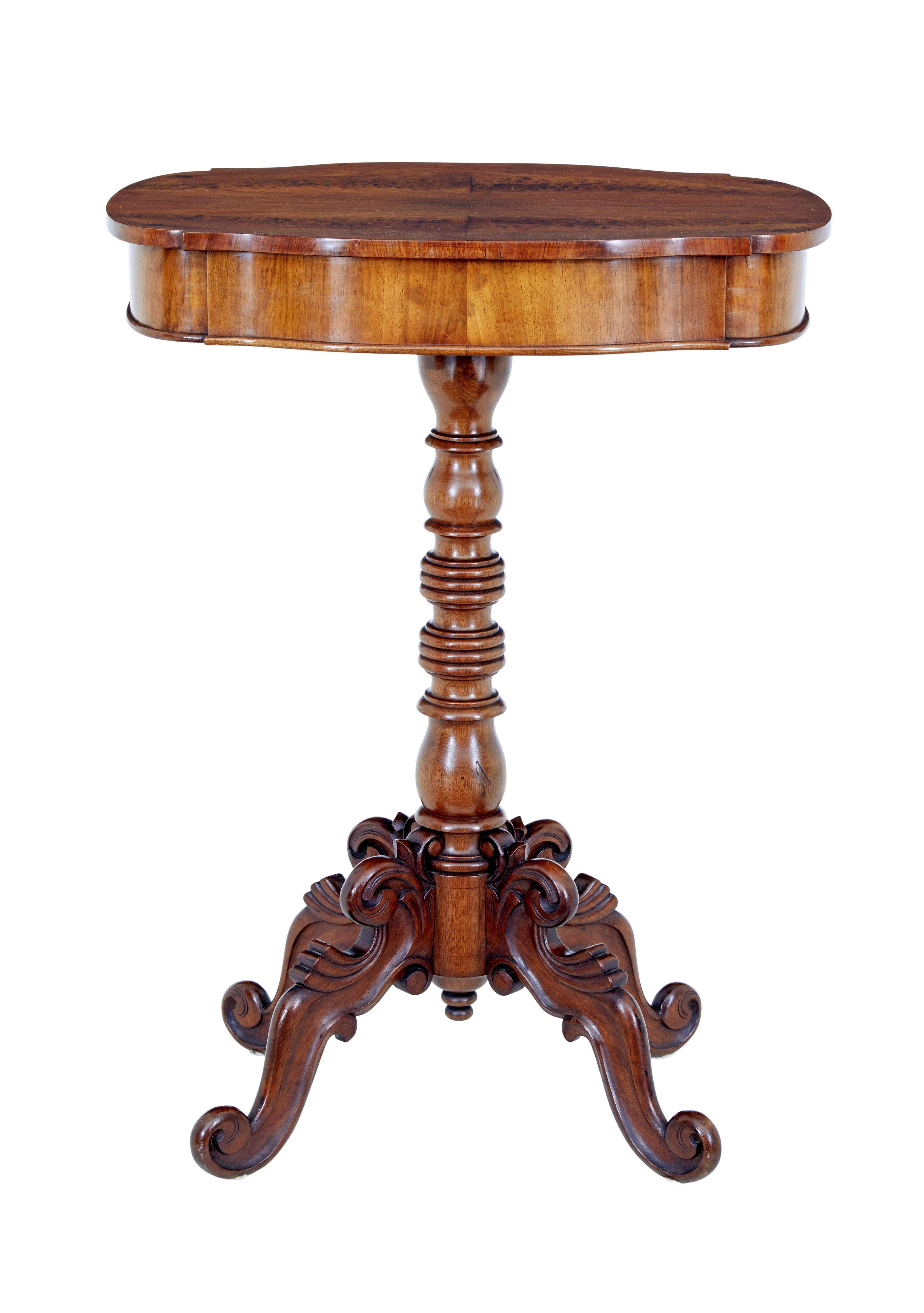 Victorian 19th Century Carved Flame Mahogany Side Table For Sale