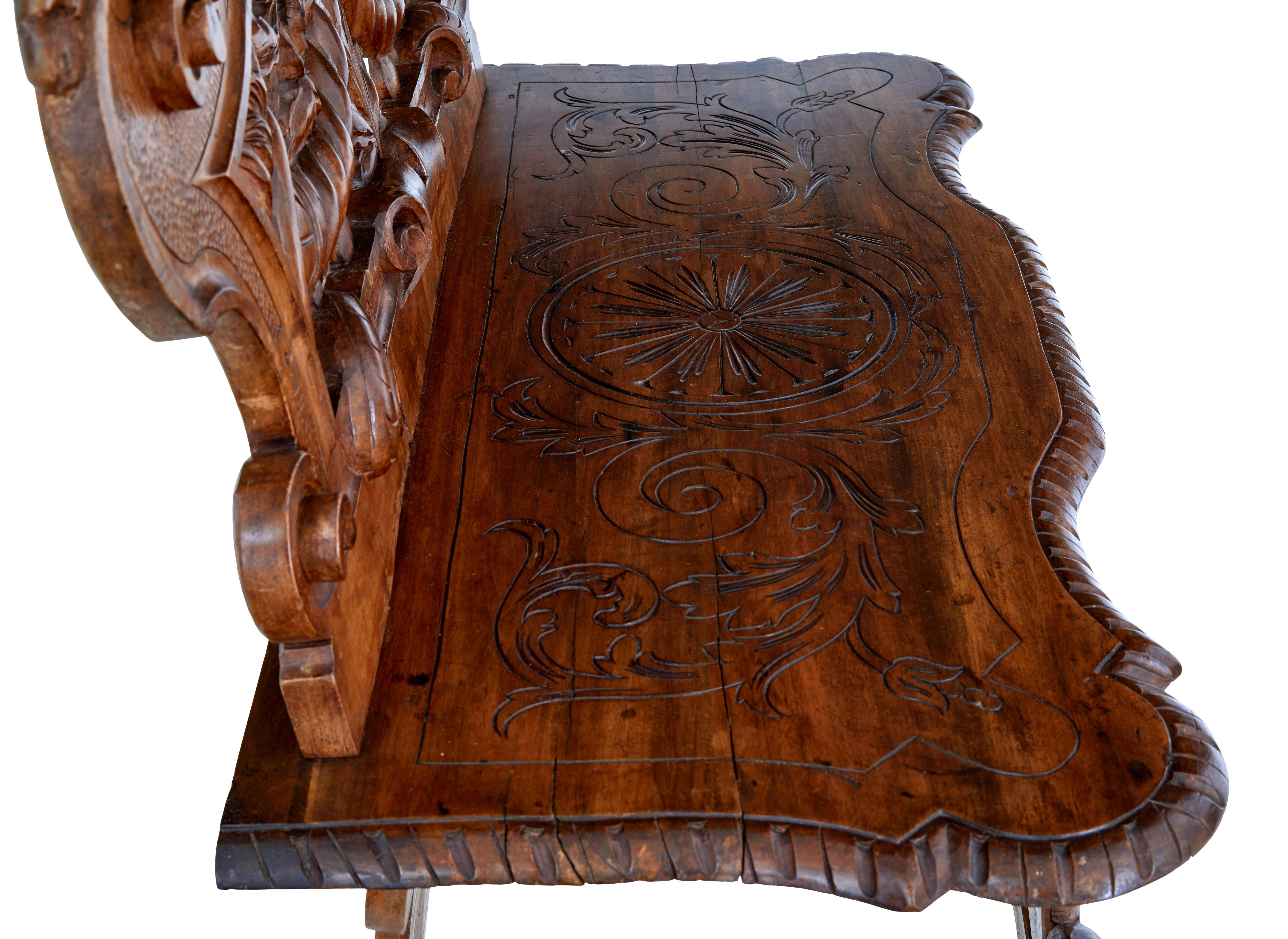 19th century carved Flemish walnut decorative chair For Sale 2
