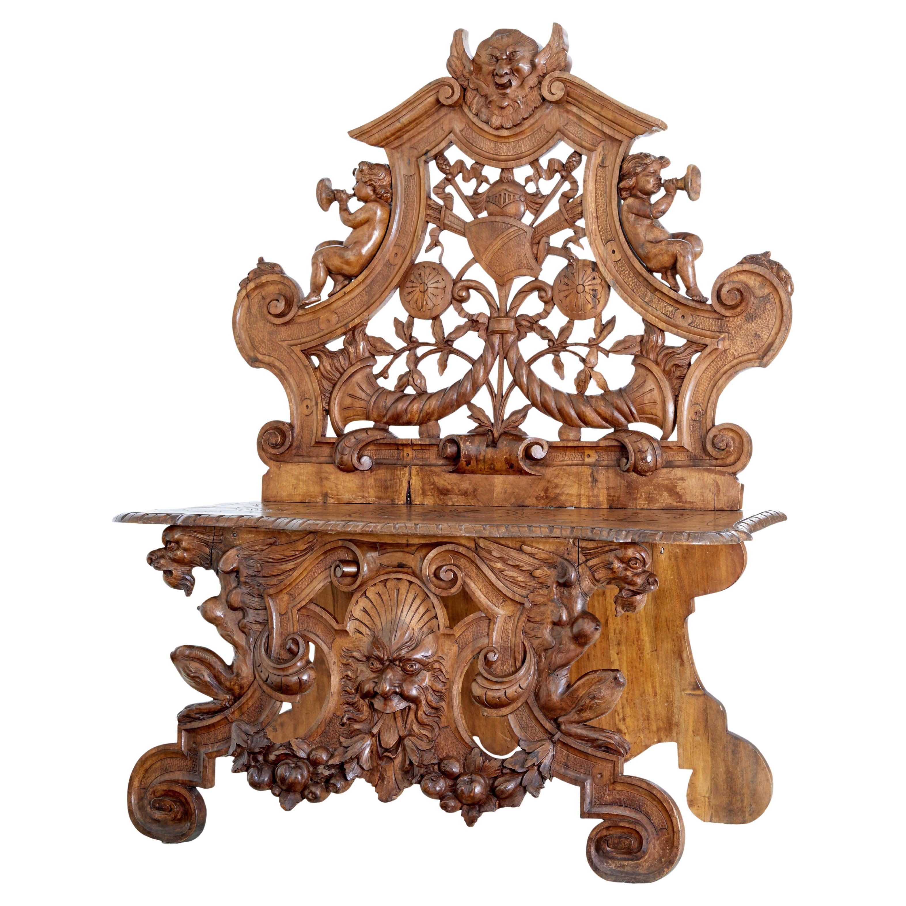 19th century carved Flemish walnut decorative chair For Sale