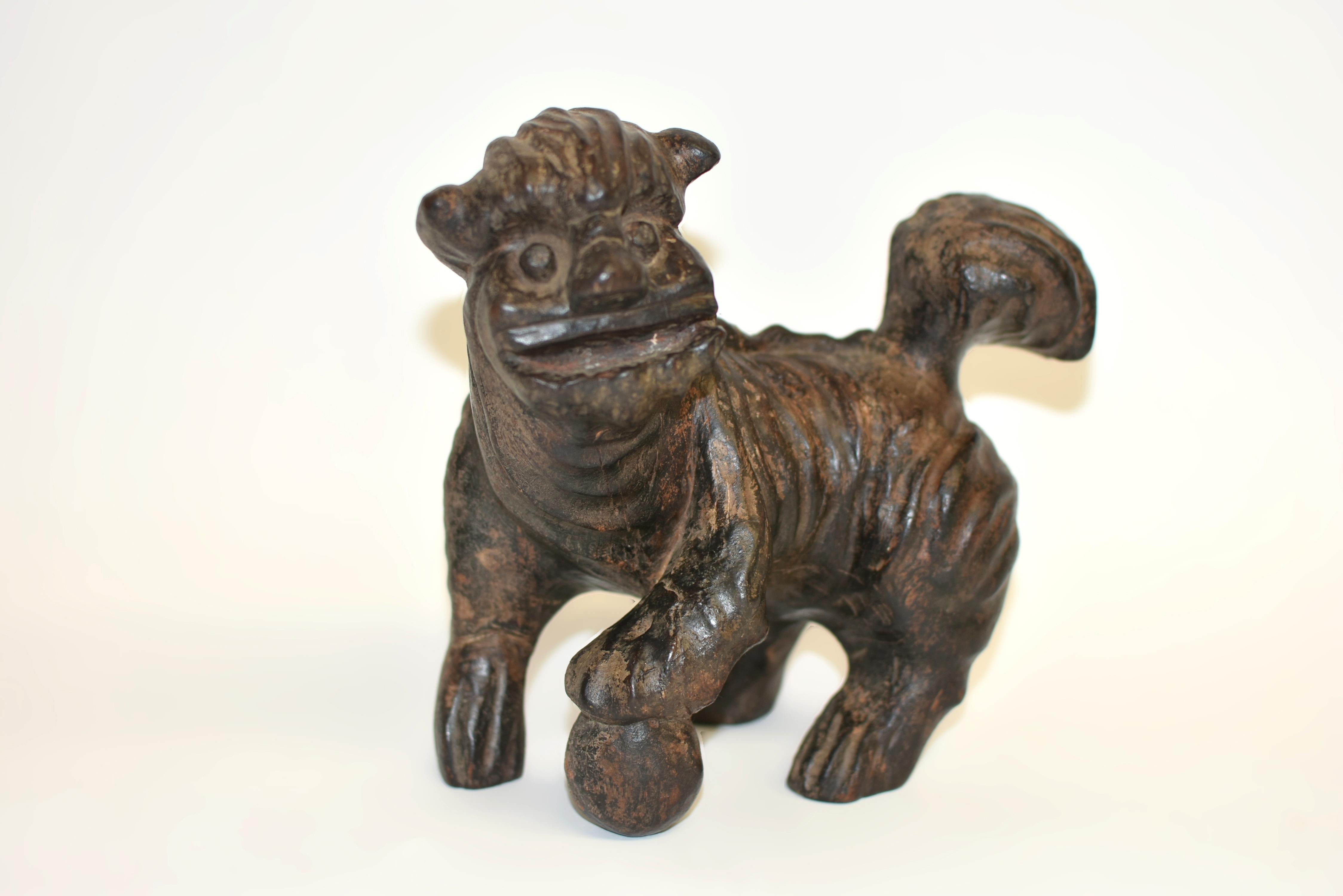 Chinese 19th Century Carved Foo Dog Whole Root Rustic Country Folk Art For Sale