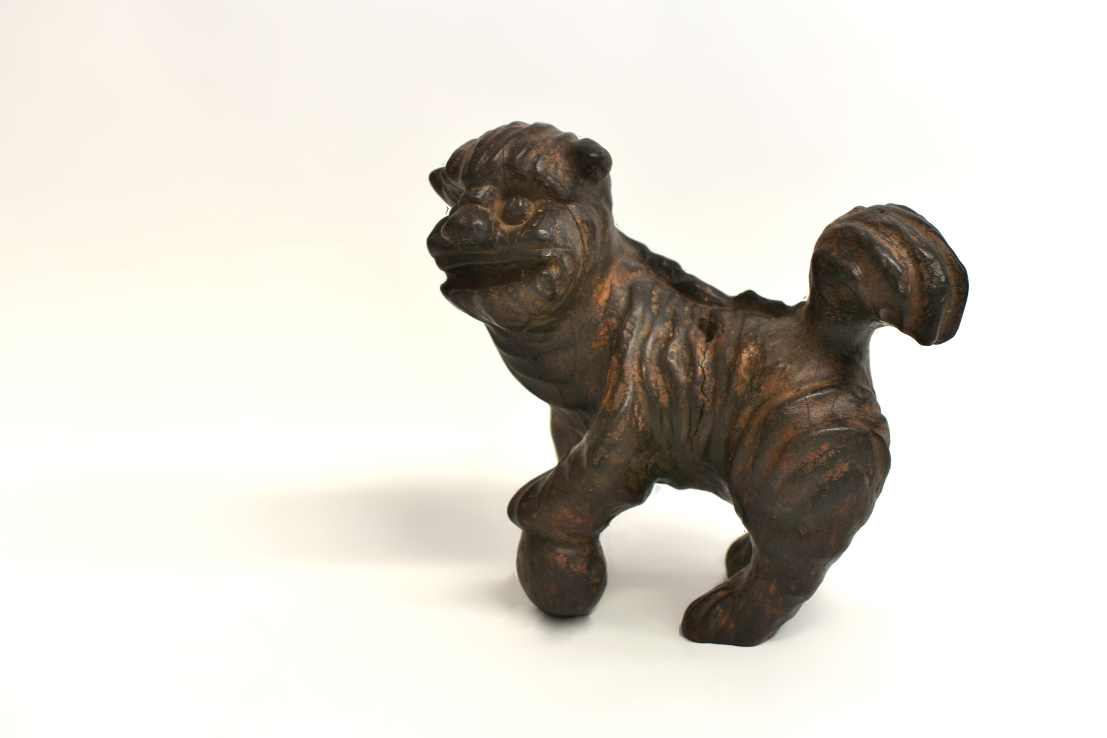 19th Century Carved Foo Dog Whole Root Rustic Country Folk Art In Good Condition For Sale In Somis, CA