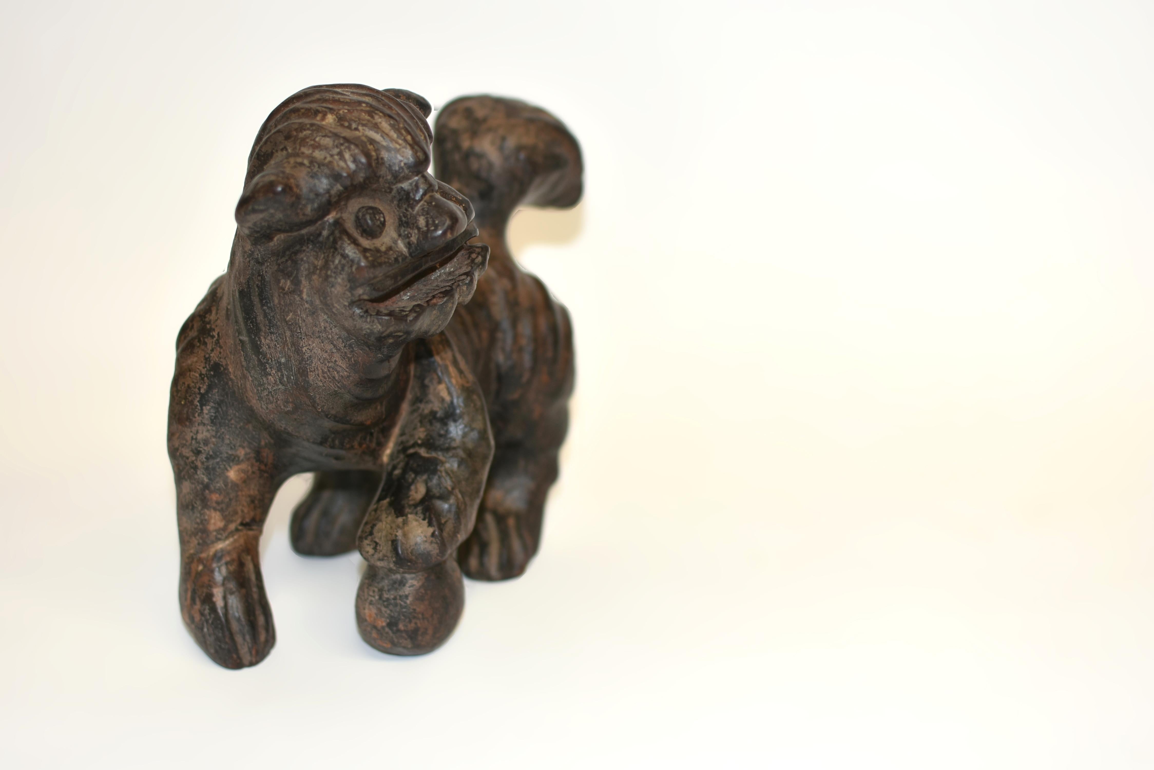 Wood 19th Century Carved Foo Dog Whole Root Rustic Country Folk Art For Sale