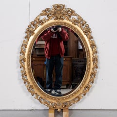 19th Century Carved French Louis XVI Style Oval Shaped Giltwood Mirror