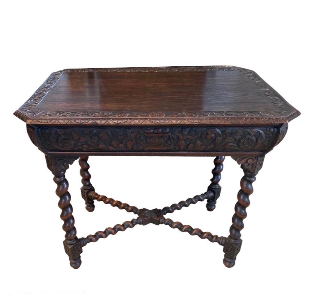 Baroque 19th Century Carved French Oak Side Table / End Table