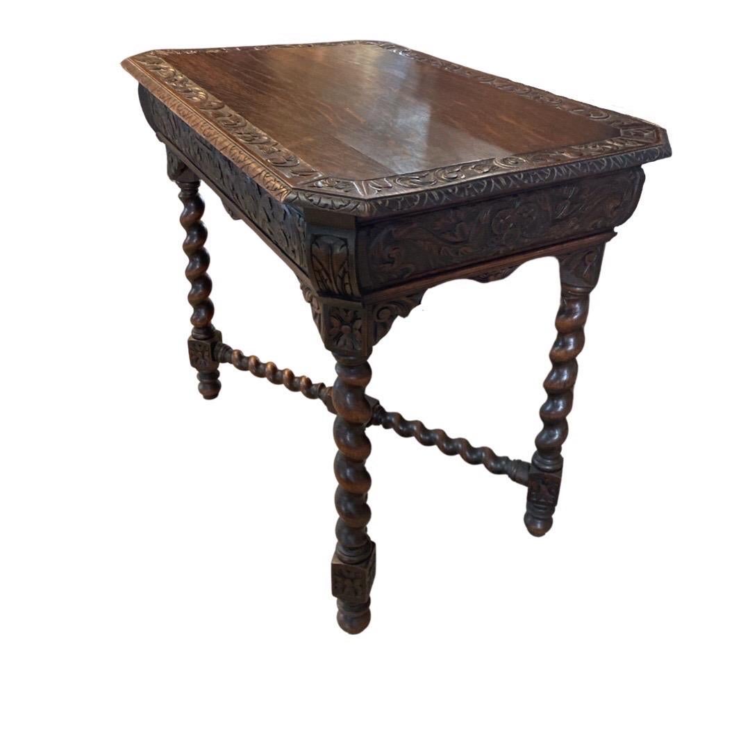 Hand-Carved 19th Century Carved French Oak Side Table / End Table