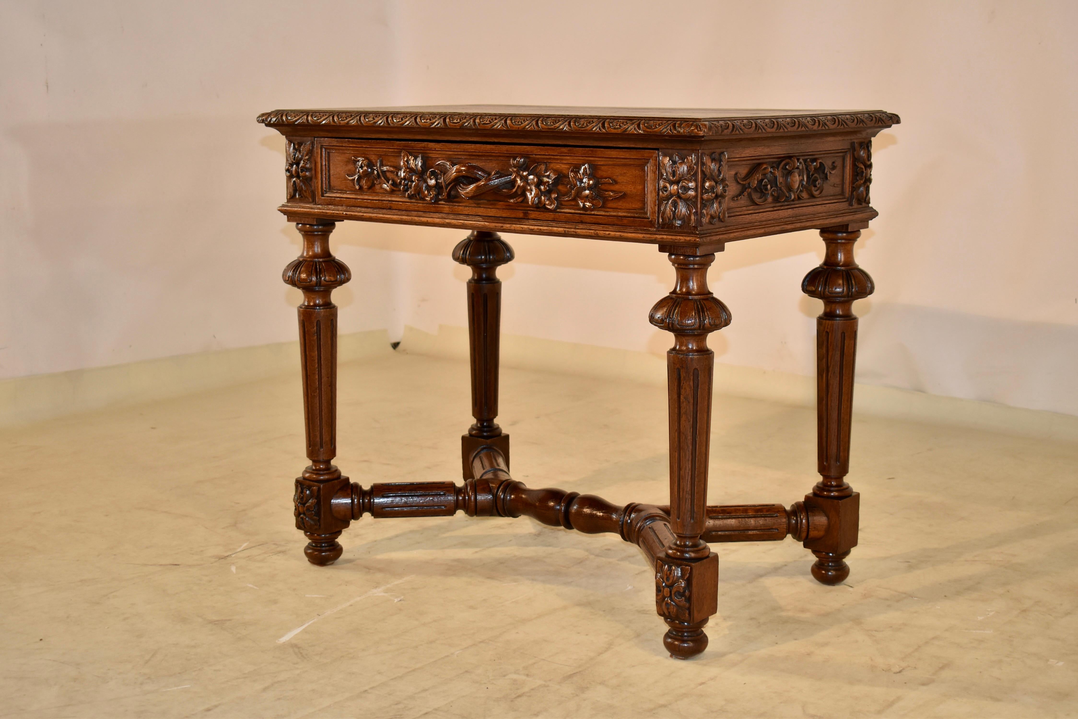 Oak 19th Century Carved French Side Table For Sale
