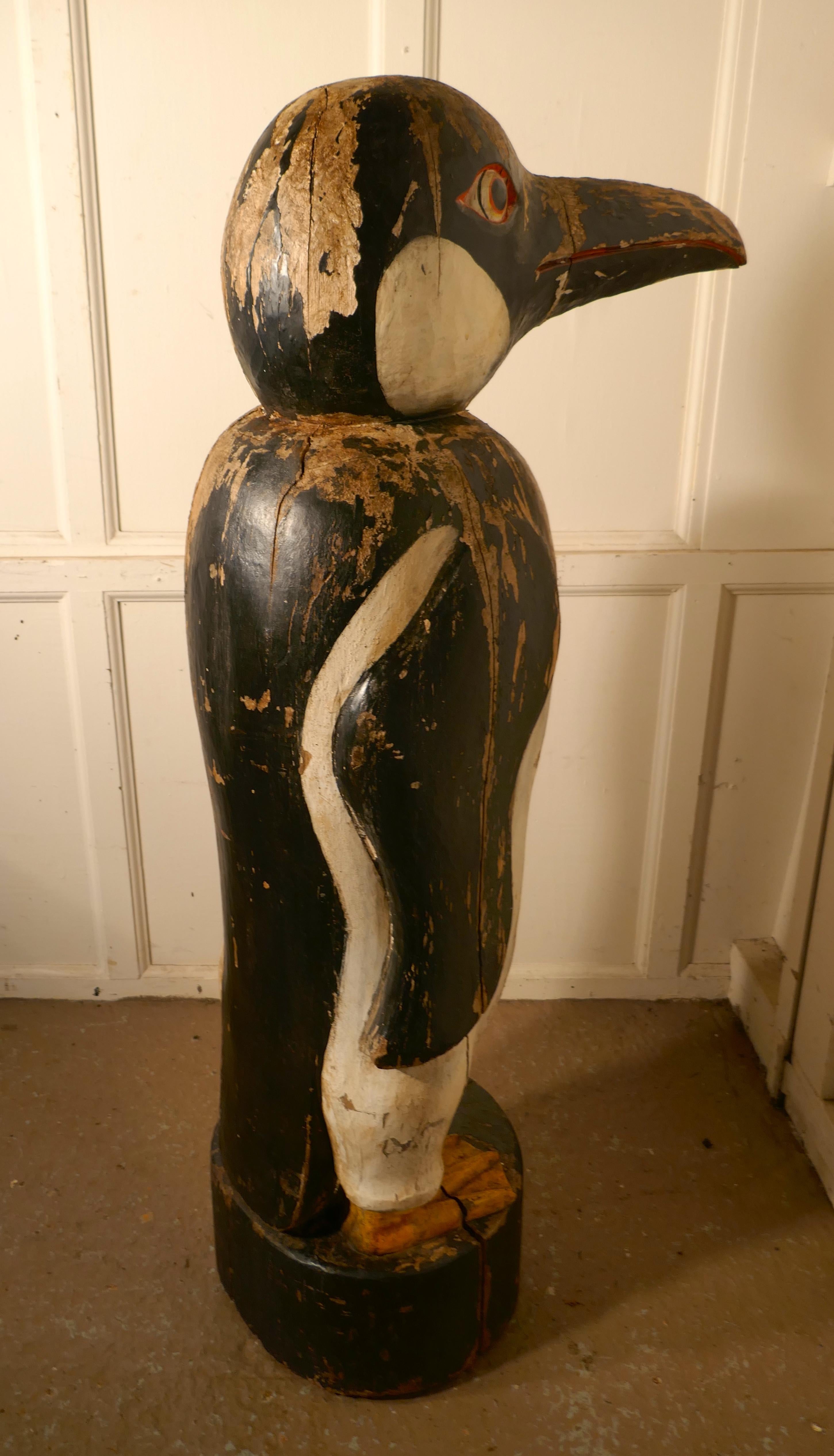 Folk Art 19th Century Carved French Wooden Fairground Penguin