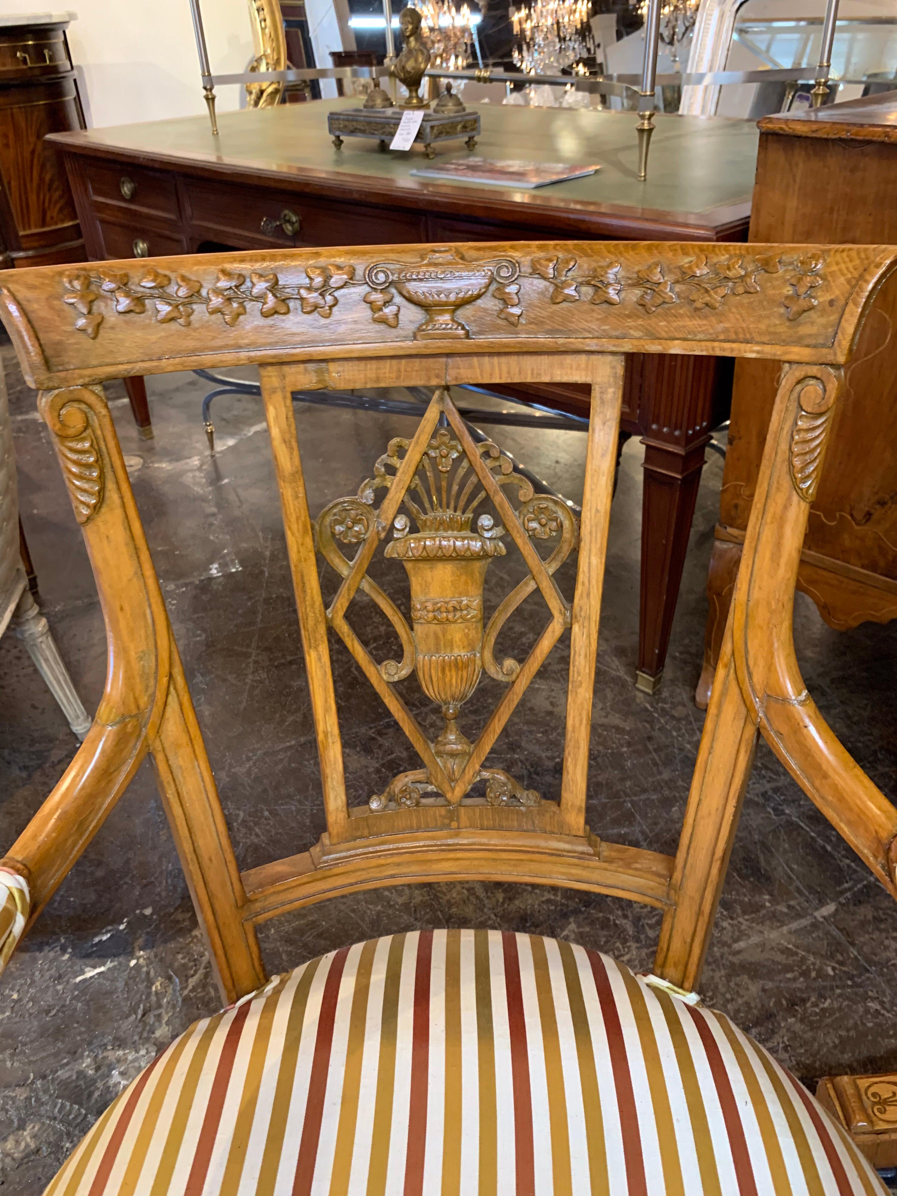 Neoclassical 19th Century Carved Fruitwood Armchairs For Sale