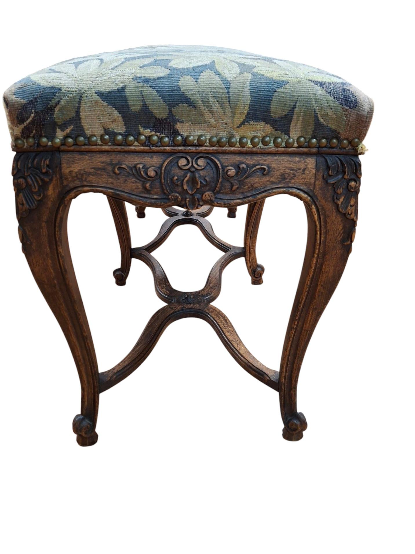 Upholstery 19th Century Carved Fruitwood Bench w/18th C. Aubusson Tapestry For Sale