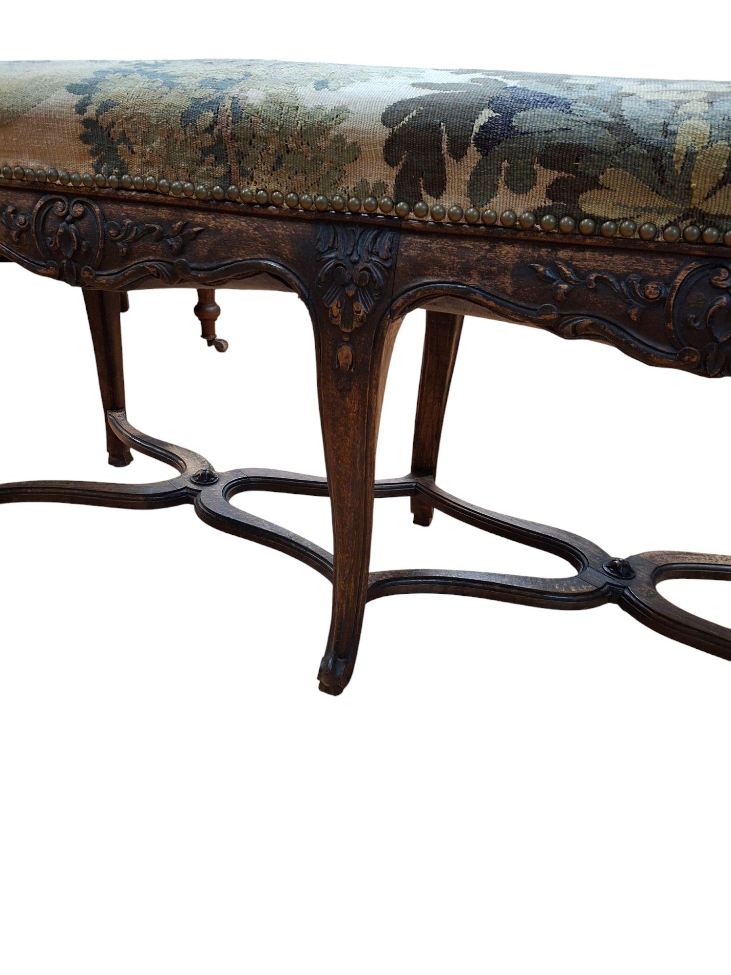 19th Century Carved Fruitwood Bench w/18th C. Aubusson Tapestry For Sale 2