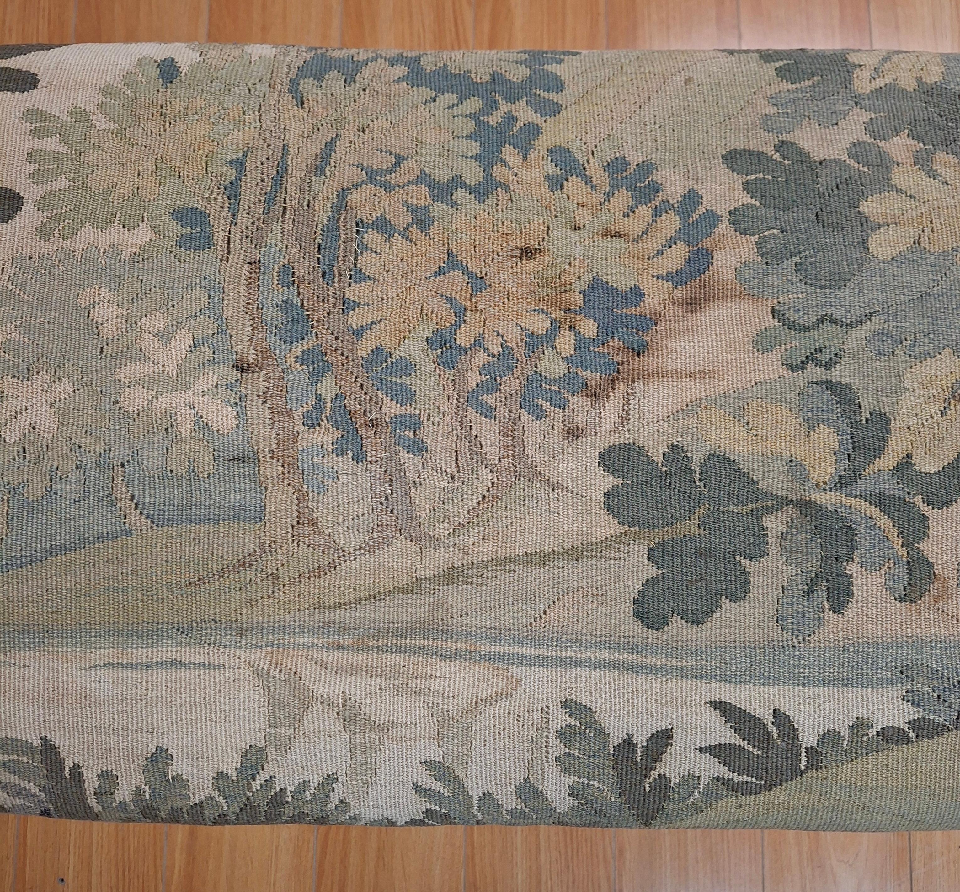 19th Century Carved Fruitwood Bench w/18th C. Aubusson Tapestry For Sale 3