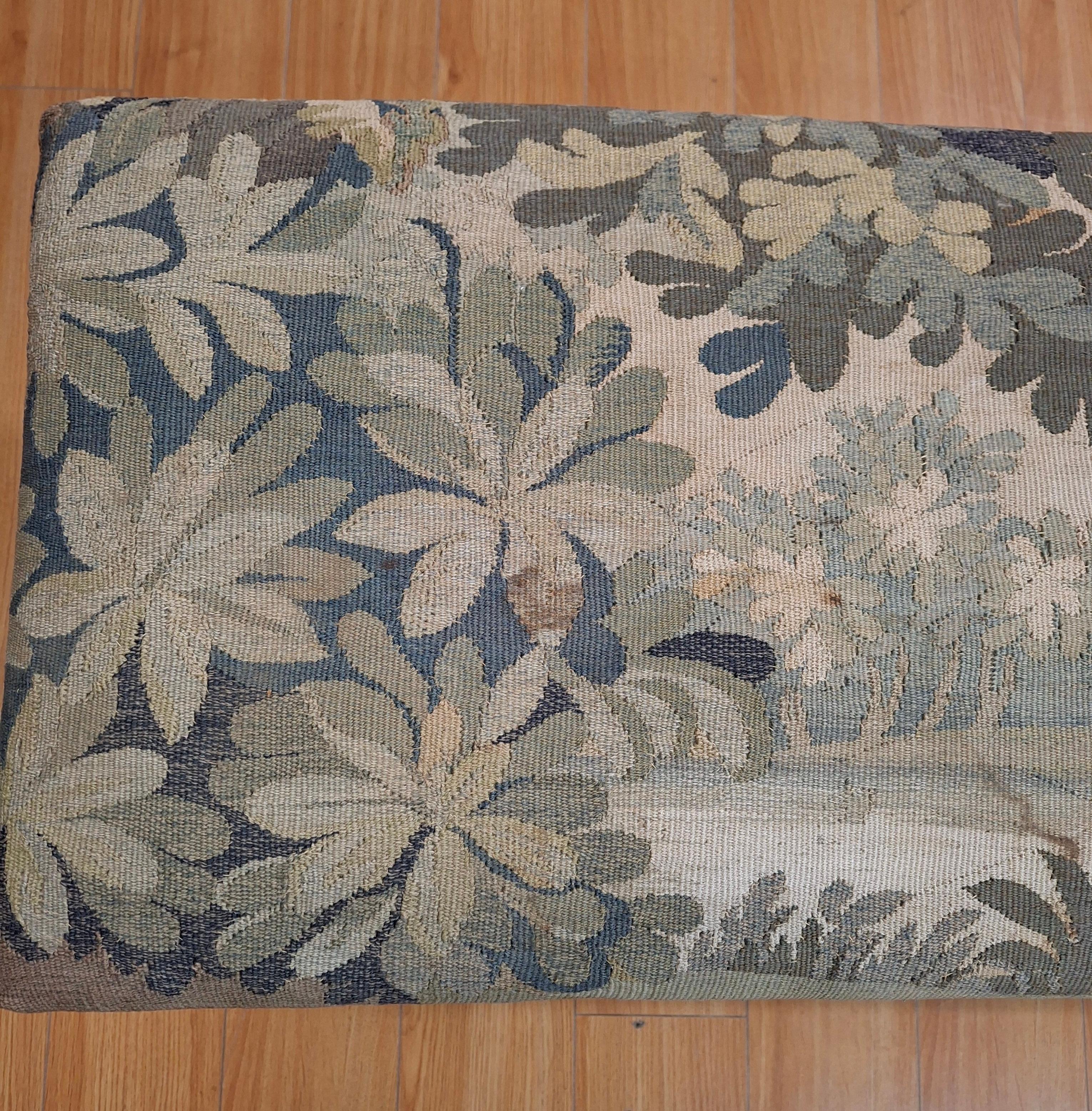 19th Century Carved Fruitwood Bench w/18th C. Aubusson Tapestry For Sale 4