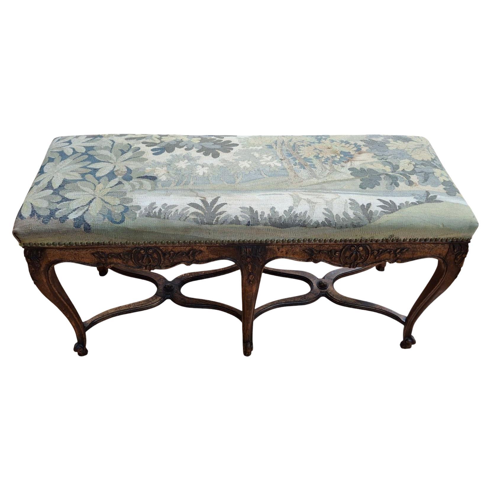 19th Century Carved Fruitwood Bench w/18th C. Aubusson Tapestry