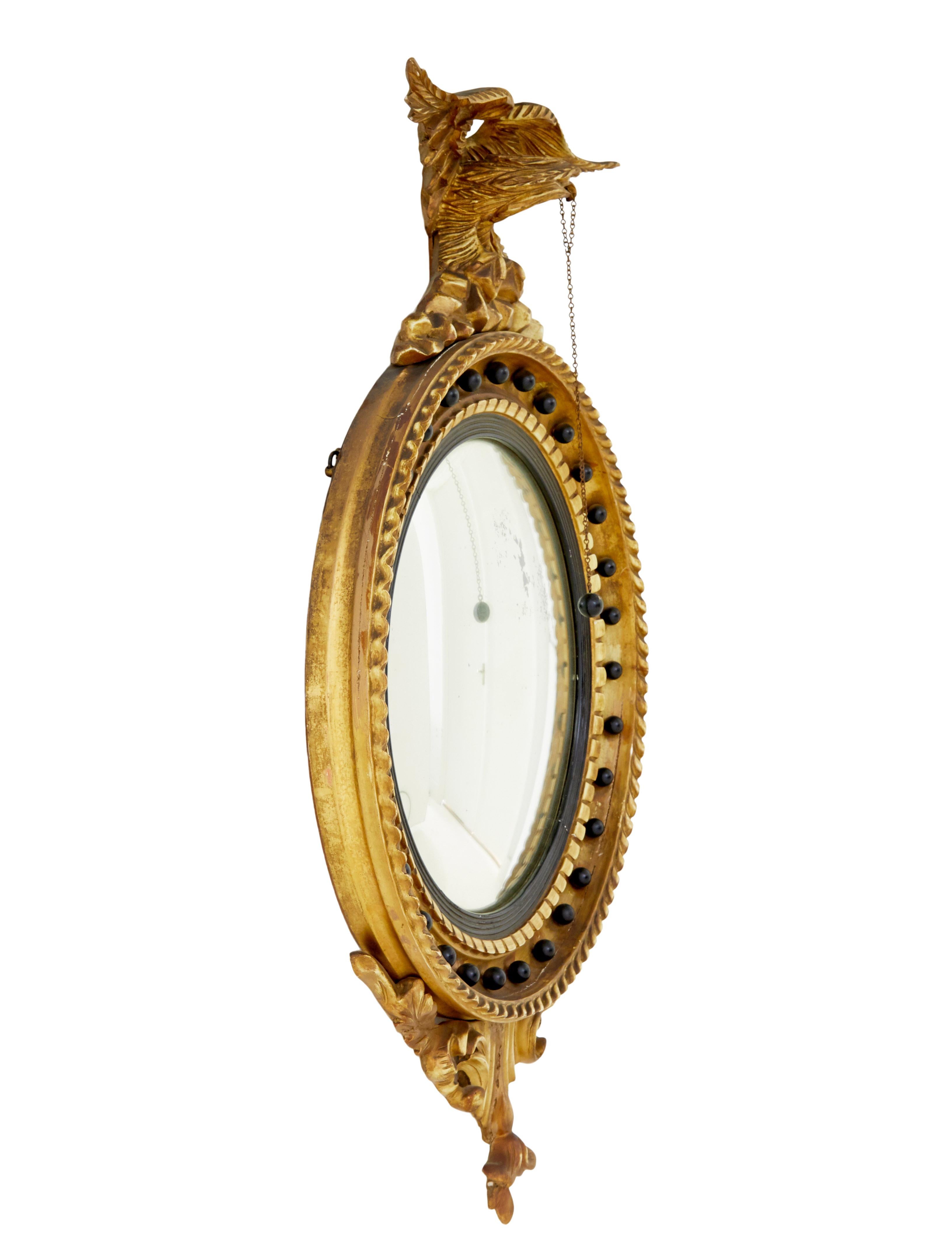 Mirror 19th century carved gilt convex mirror For Sale