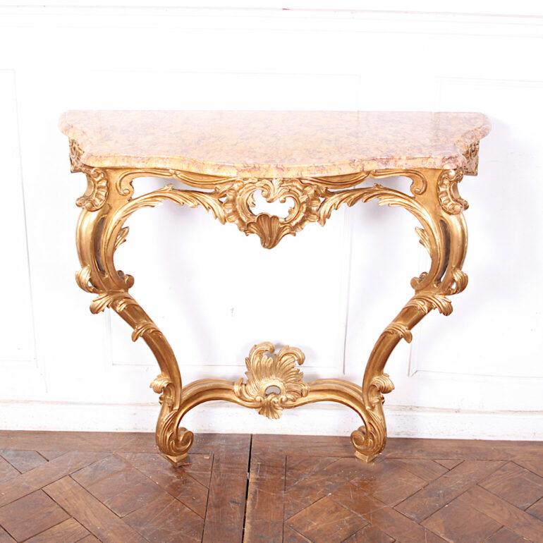 French 19th Century Carved + Gilt Marble-Top Console