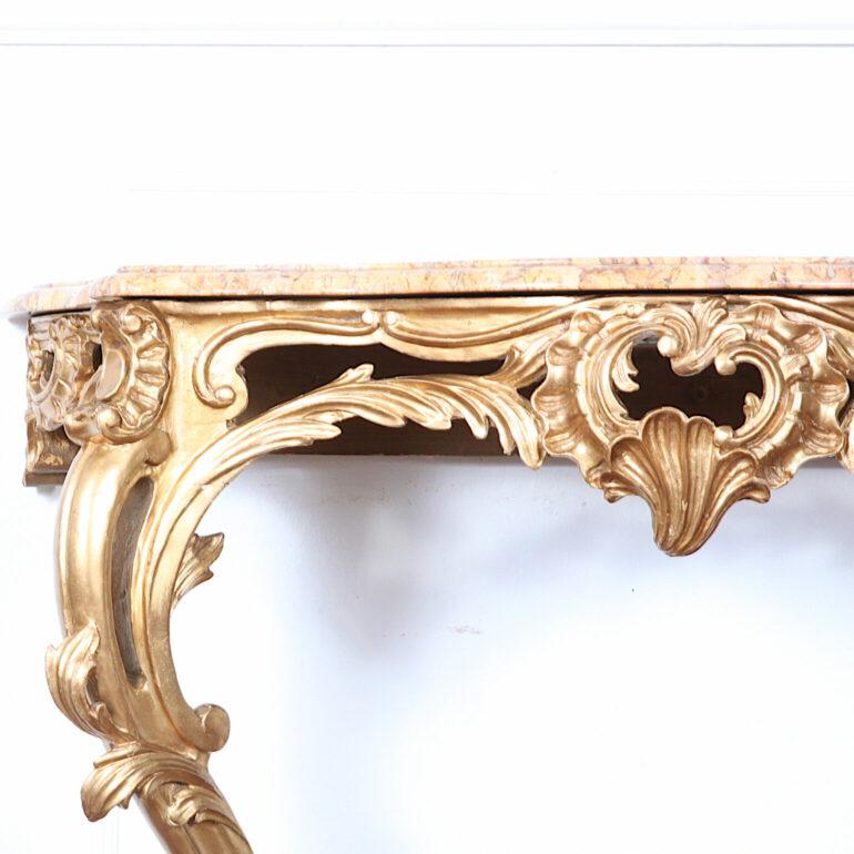 19th Century Carved + Gilt Marble-Top Console In Good Condition In Vancouver, British Columbia