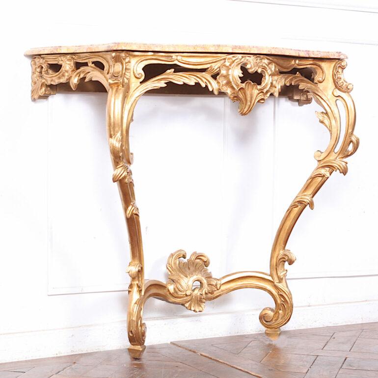 19th Century Carved + Gilt Marble-Top Console 1