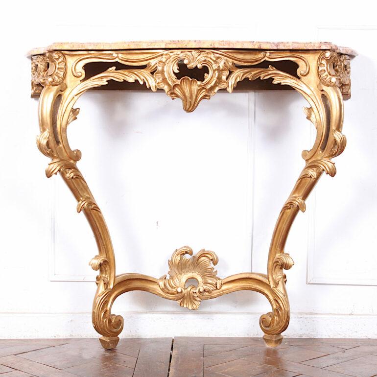 19th Century Carved + Gilt Marble-Top Console 2