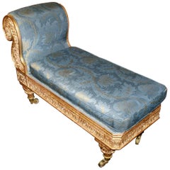 19th Century Carved Gilt Scroll End Chaise Longue Seat