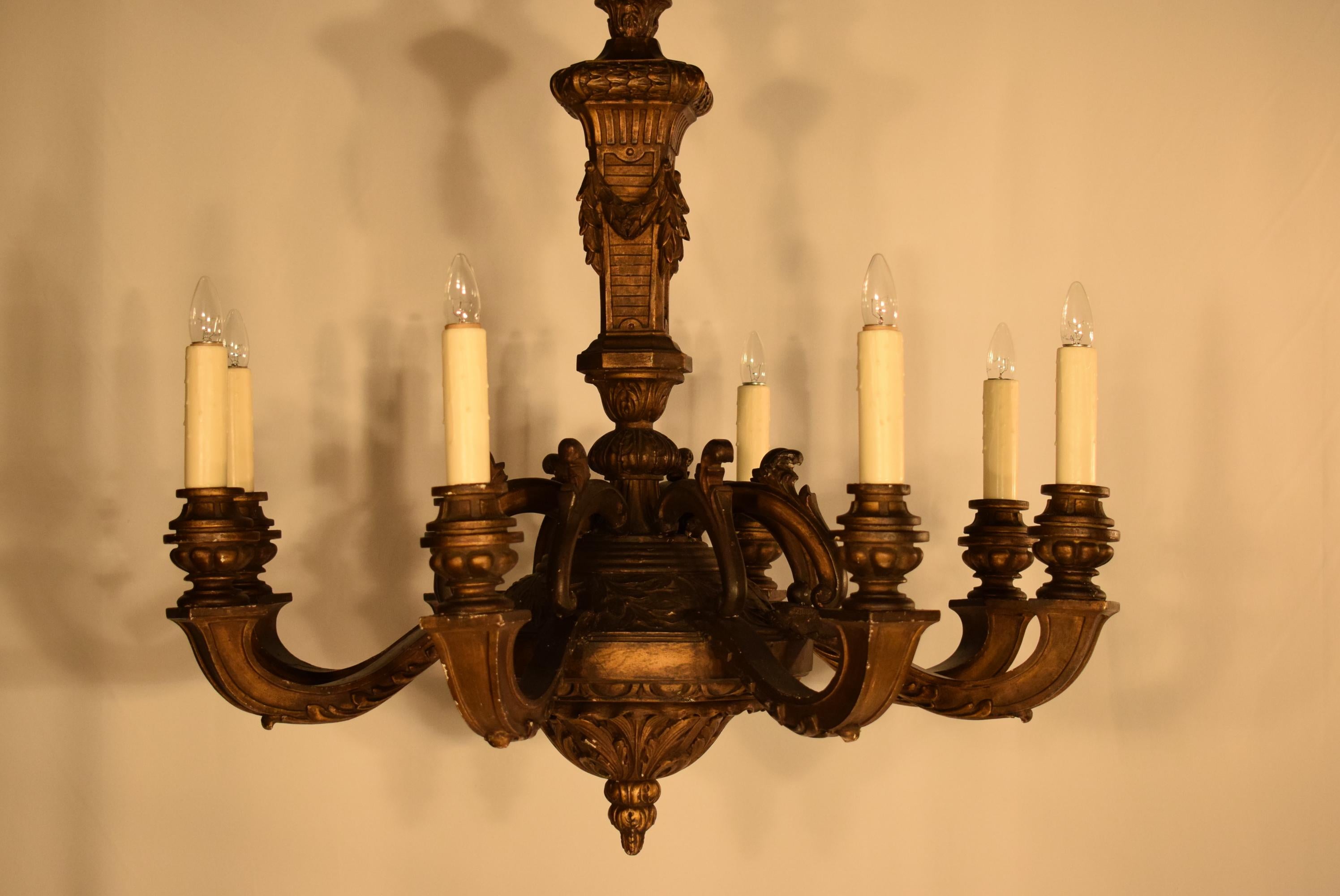 Louis XIV 19th Century Carved Giltwood Chandelier