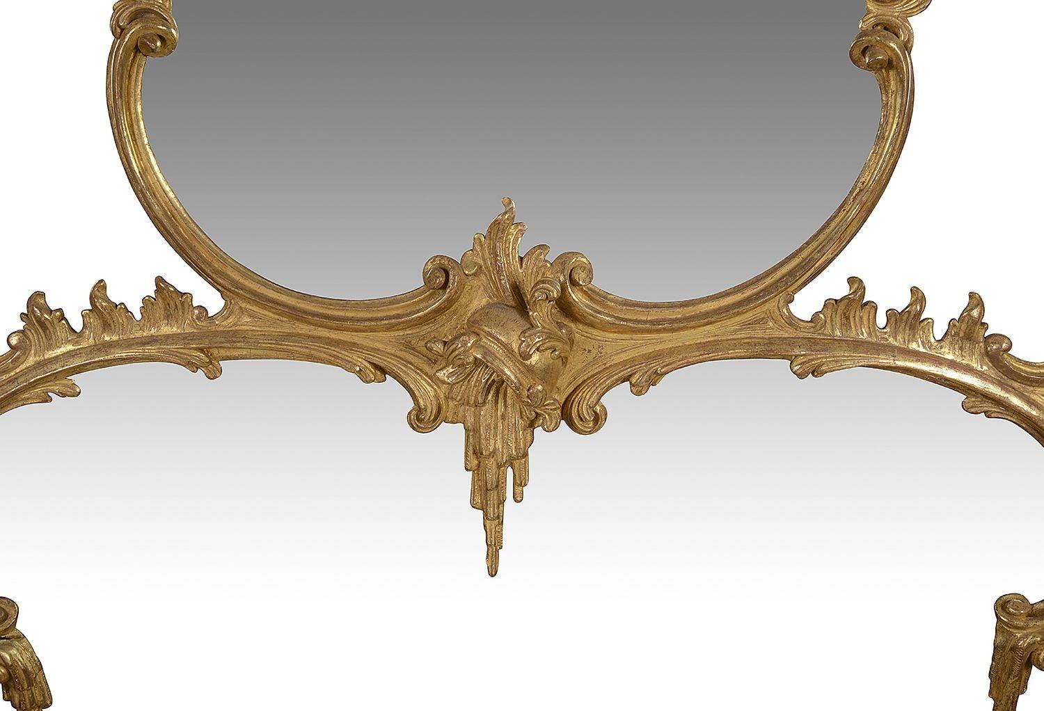 Chinese Chippendale 19th Century Carved Gilt Wood Chippendale Style over Mantel Wall Mirror