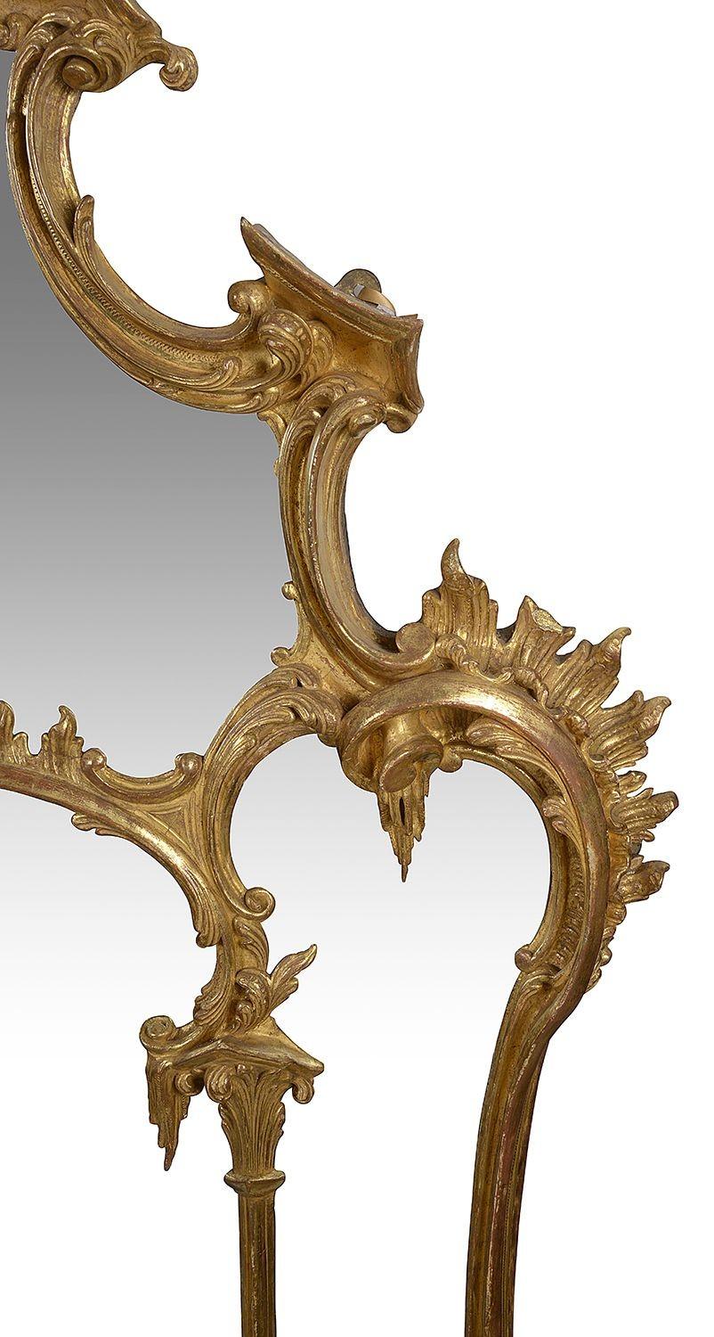 English 19th Century Carved Gilt Wood Chippendale Style over Mantel Wall Mirror