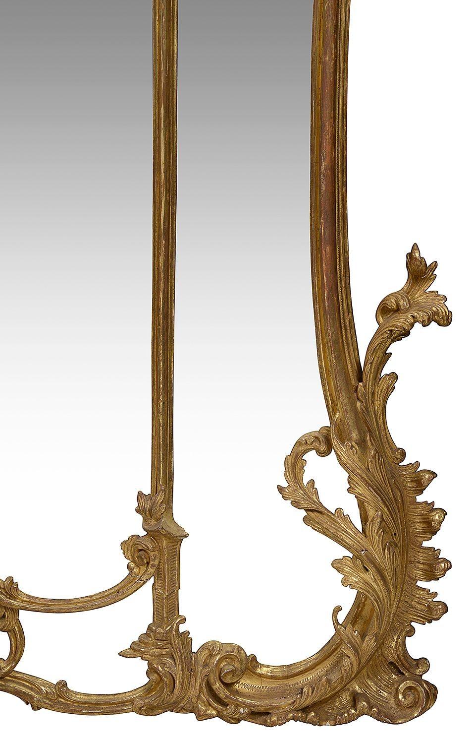 Hand-Carved 19th Century Carved Gilt Wood Chippendale Style over Mantel Wall Mirror