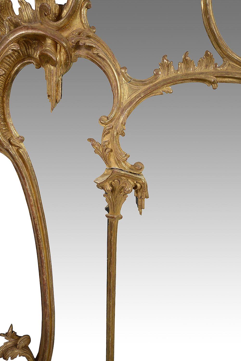 19th Century Carved Gilt Wood Chippendale Style over Mantel Wall Mirror In Good Condition In Brighton, Sussex