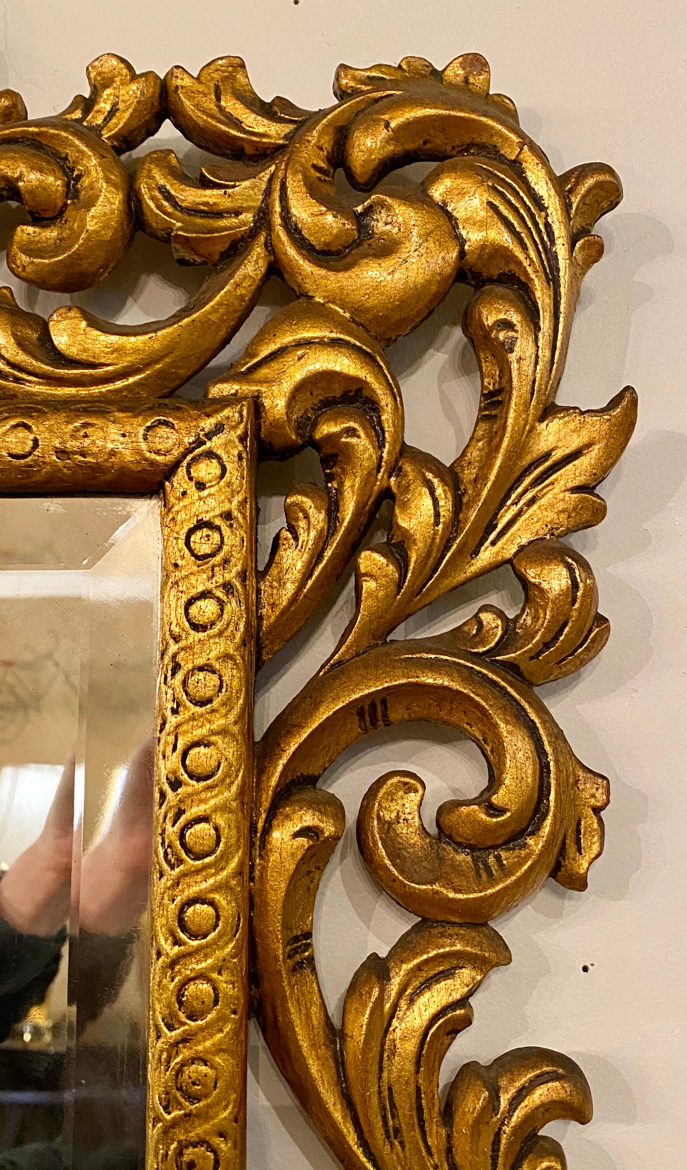 19th Century Carved Giltwood Beveled Wall Mirror Finely Carved Rococo Style 3
