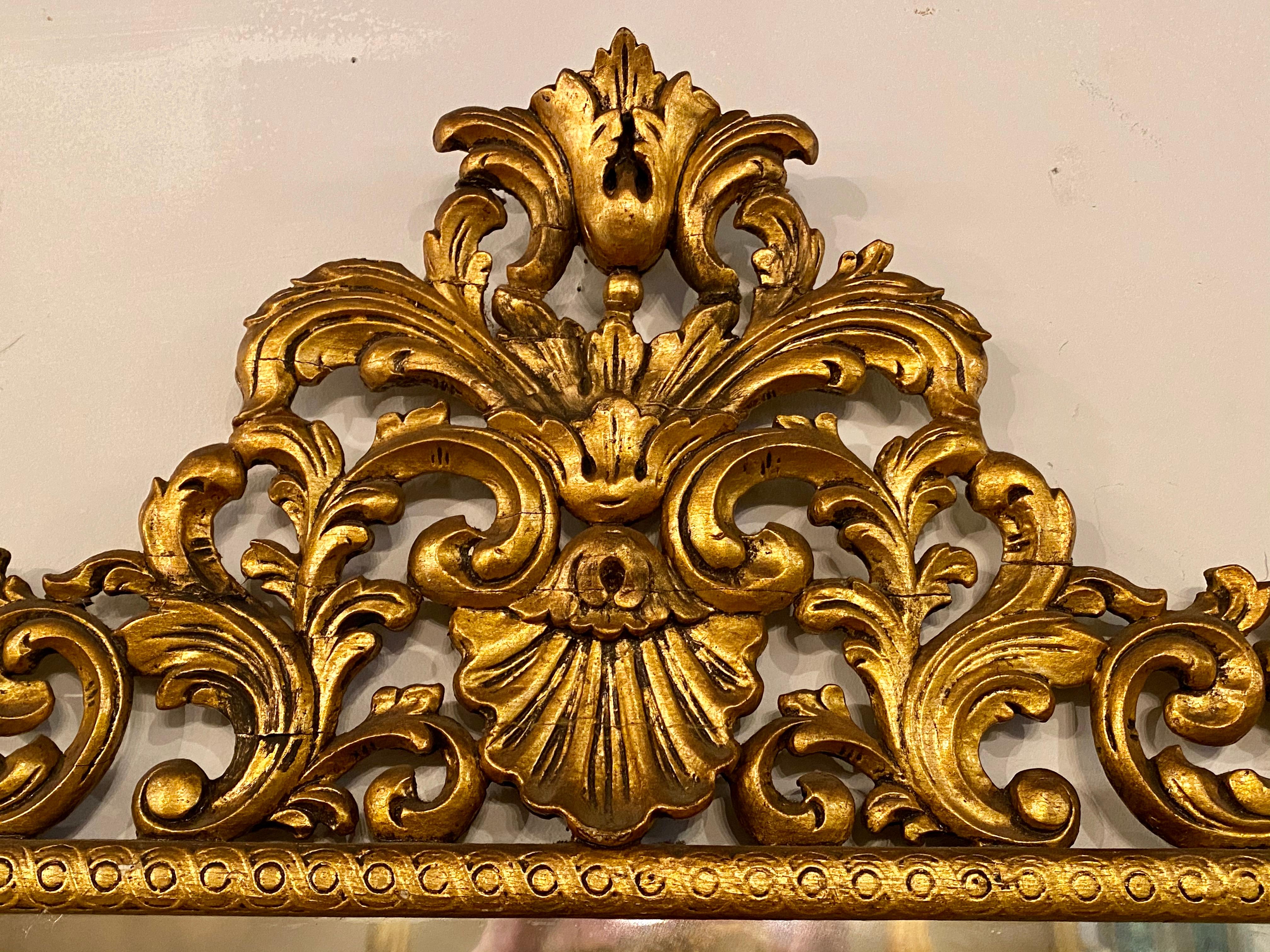 19th Century Carved Giltwood Beveled Wall Mirror Finely Carved Rococo Style In Good Condition In Stamford, CT