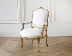 19th Century Carved Giltwood French Louis XV Style Open Armchairs