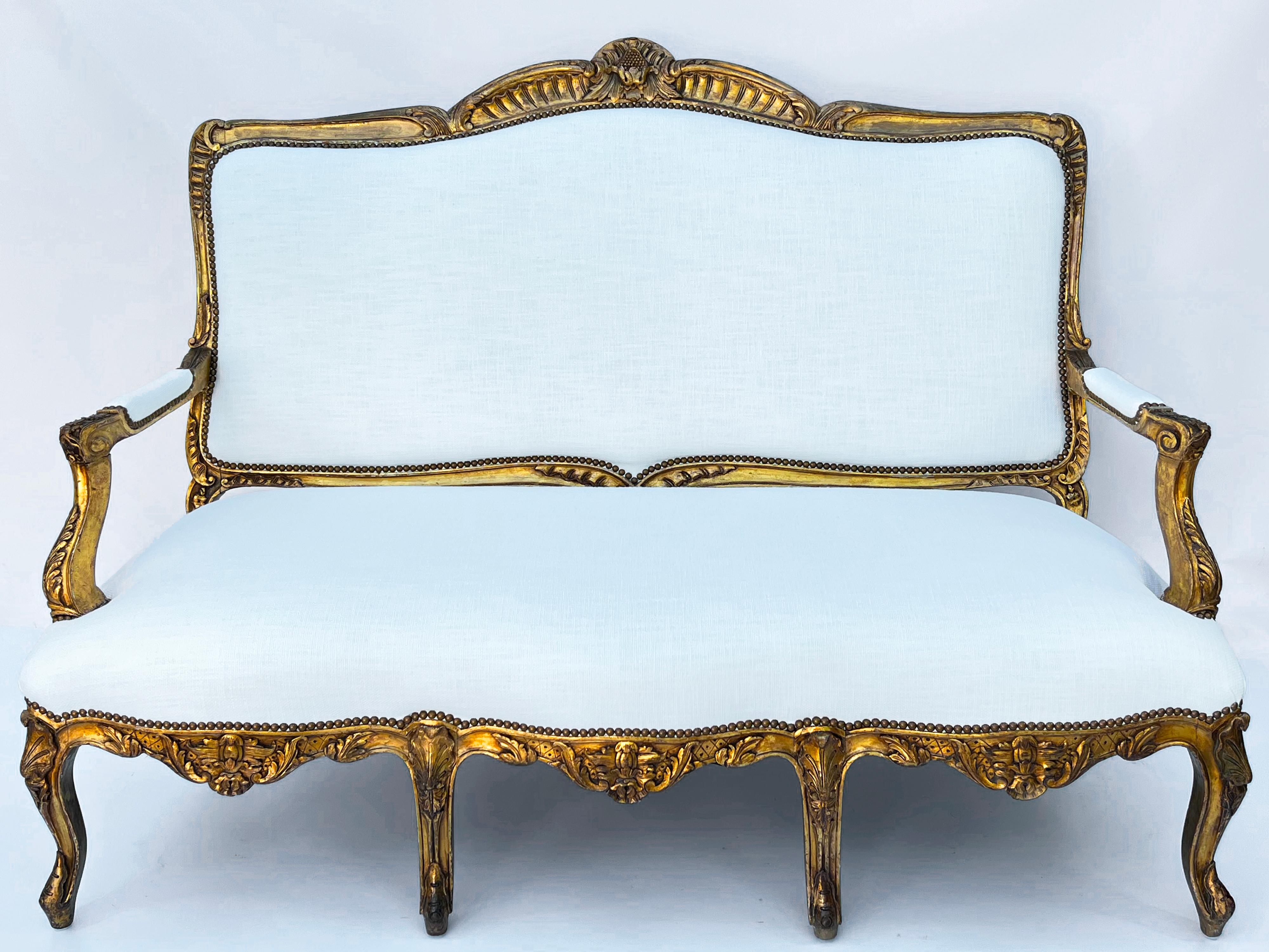 19. Jahrhundert geschnitzt Giltwood Italienisch Sofa Settee im Zustand „Gut“ im Angebot in West Palm Beach, FL