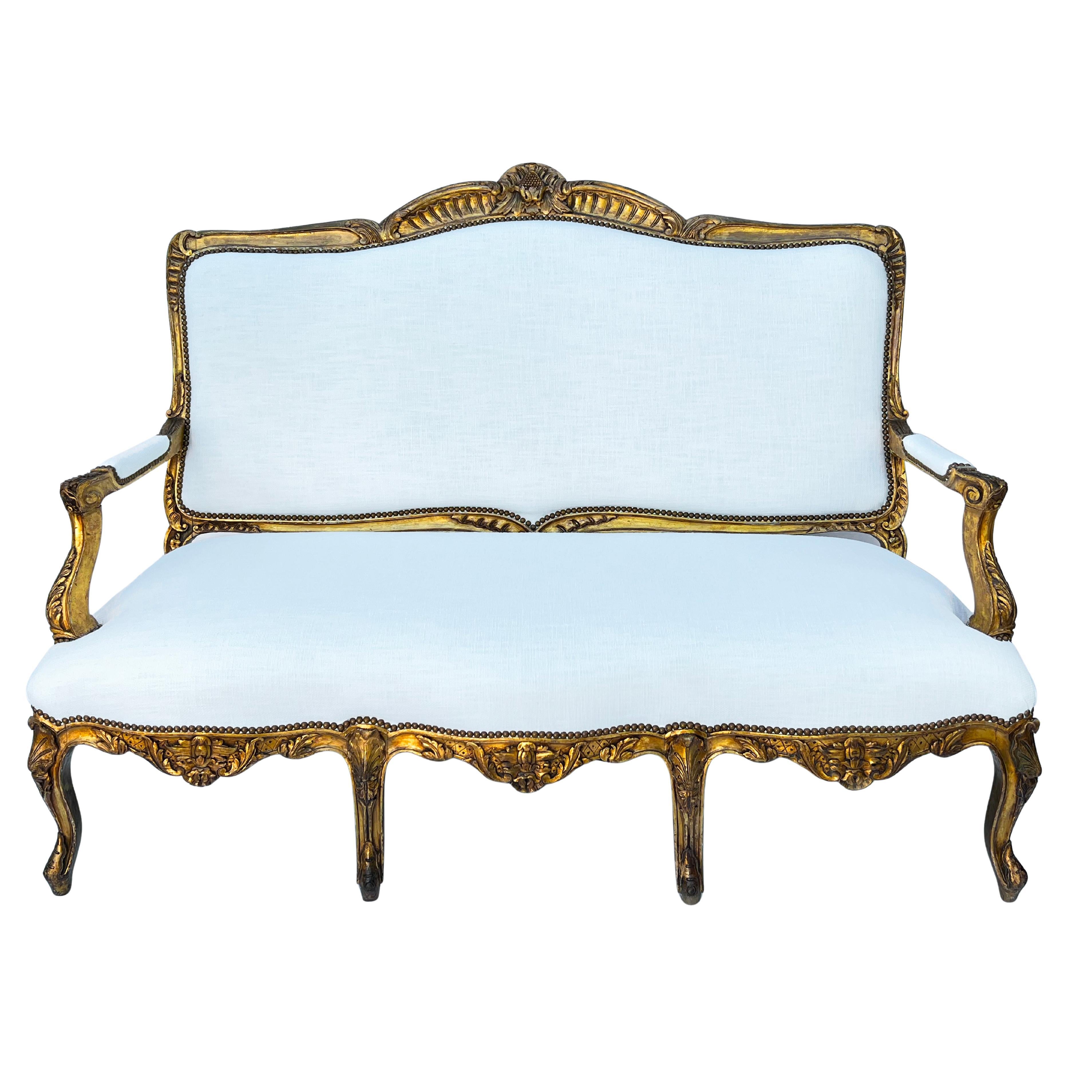19th Century Carved Giltwood Italian Sofa Settee