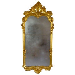 Miroir en verre de pilier en bois doré sculpté du 19ème siècle