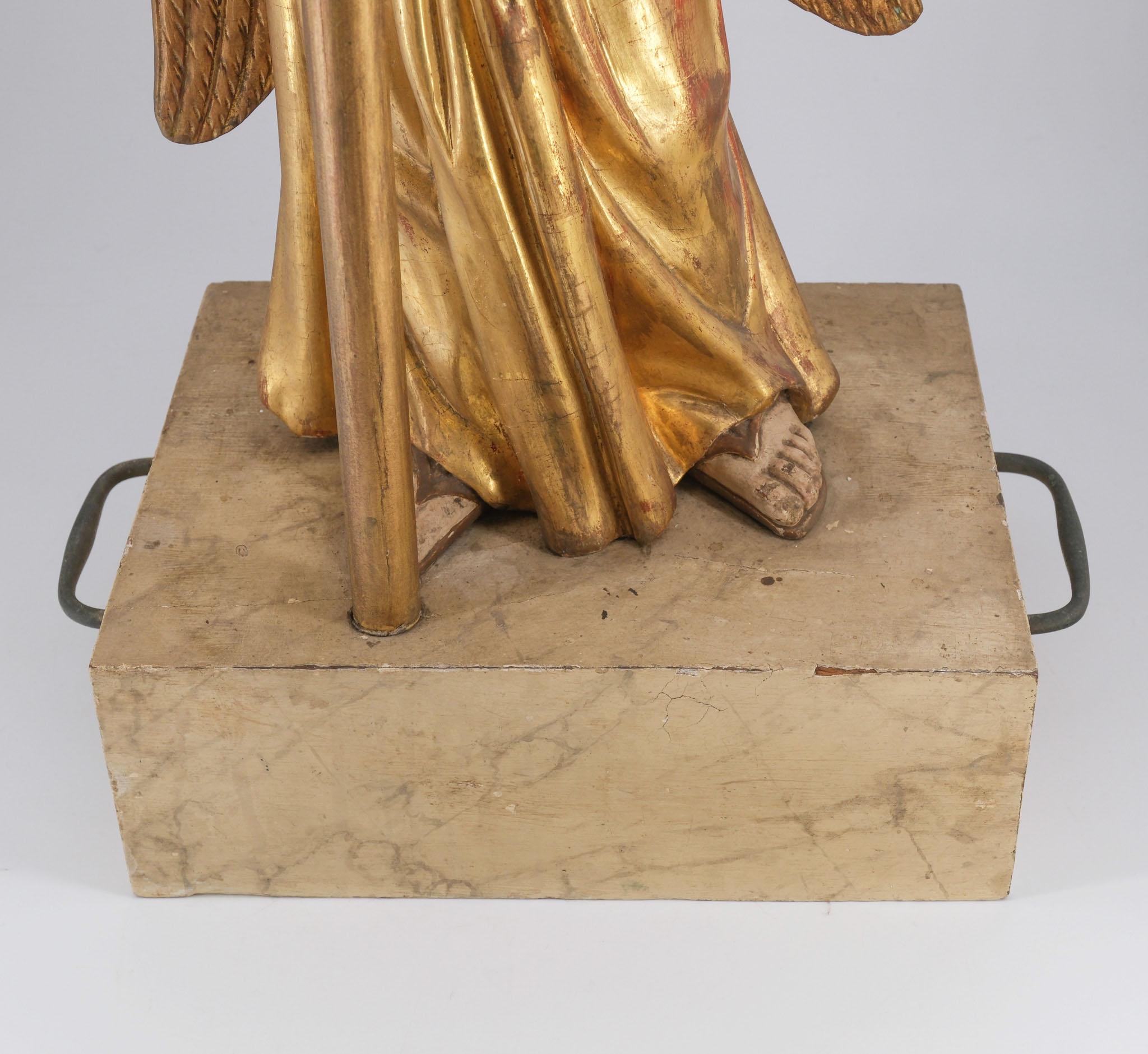 19th Century Carved Giltwood & Polychrome Painted Angel Alter Candlestick For Sale 10