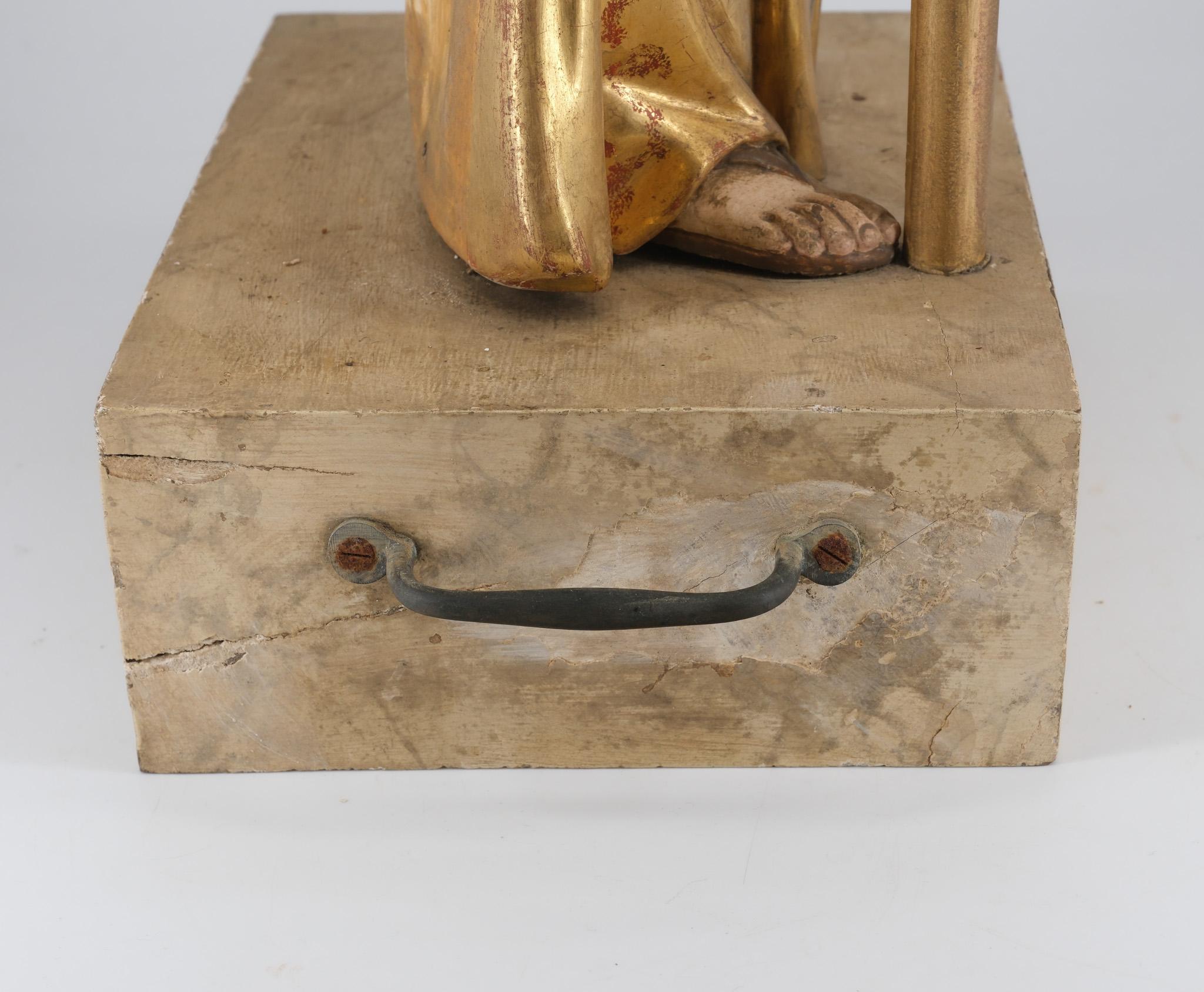 19th Century Carved Giltwood & Polychrome Painted Angel Alter Candlestick In Good Condition For Sale In Norwich, GB