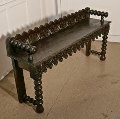 19th Century Carved Gothic Oak Window Seat or Hall Bench