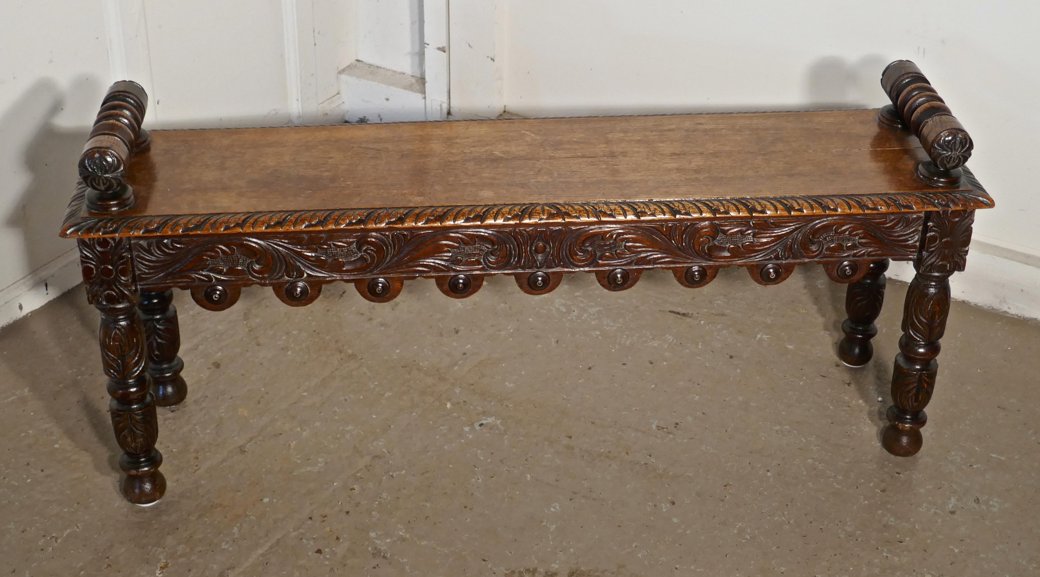 Late 19th Century 19th Century Carved Gothic Oak Window Seat or Hall bench