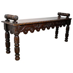 19th Century Carved Gothic Oak Window Seat or Hall bench