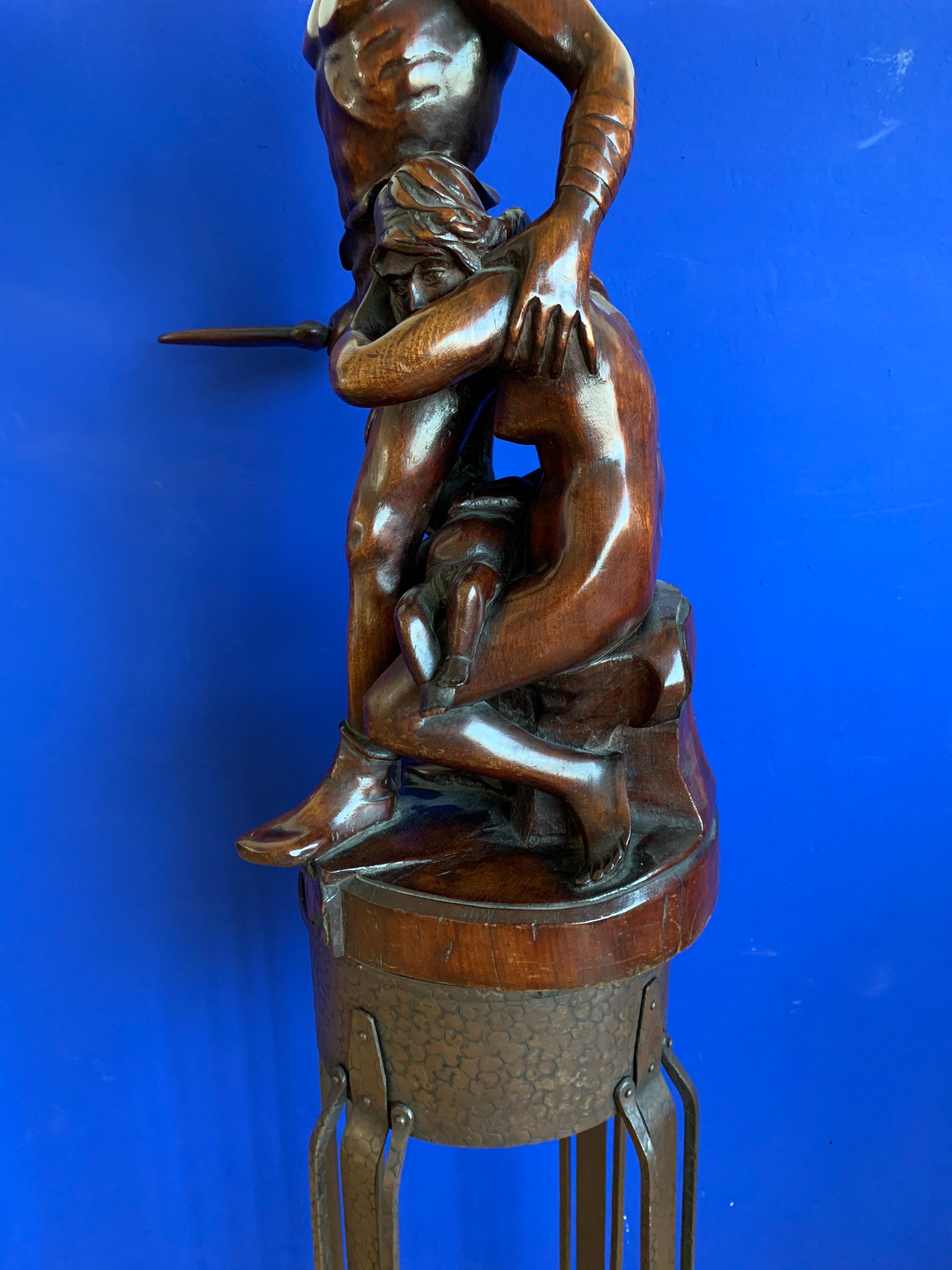 19th Century One of a Kind Antique Carved Wood Group Statue Sculpture by Emile Boisseau For Sale