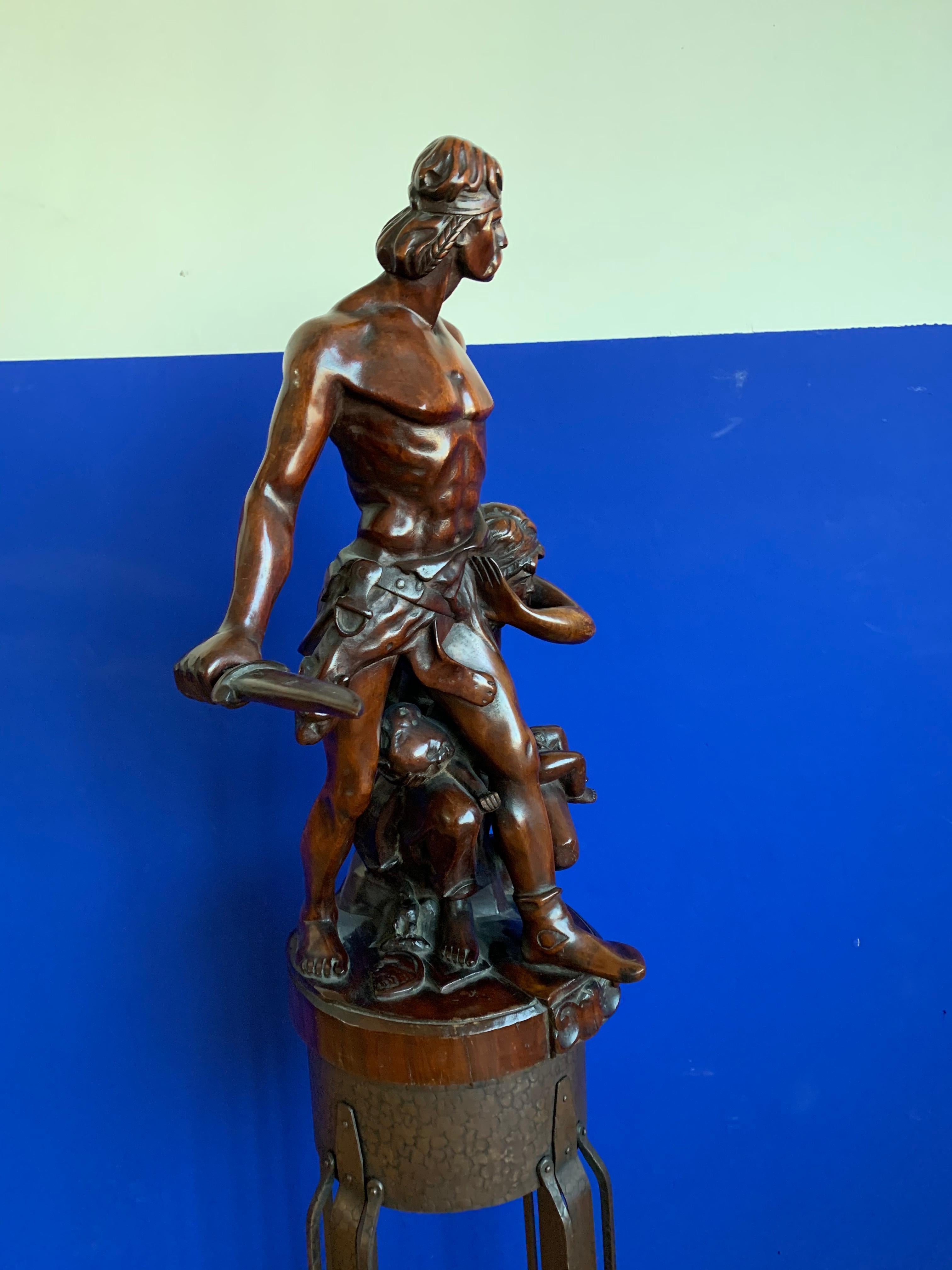 One of a Kind Antique Carved Wood Group Statue Sculpture by Emile Boisseau For Sale 3