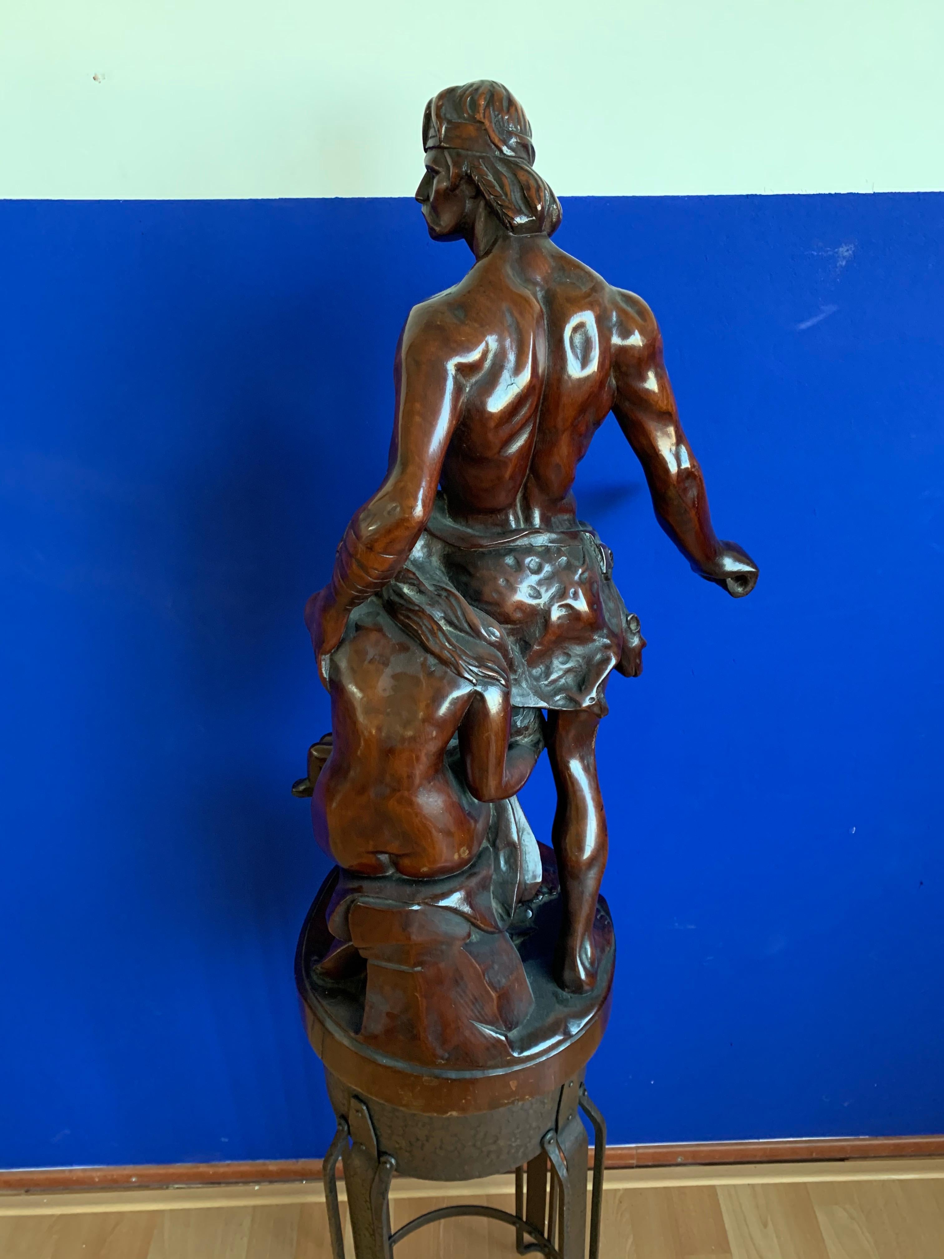 One of a Kind Antique Carved Wood Group Statue Sculpture by Emile Boisseau For Sale 4