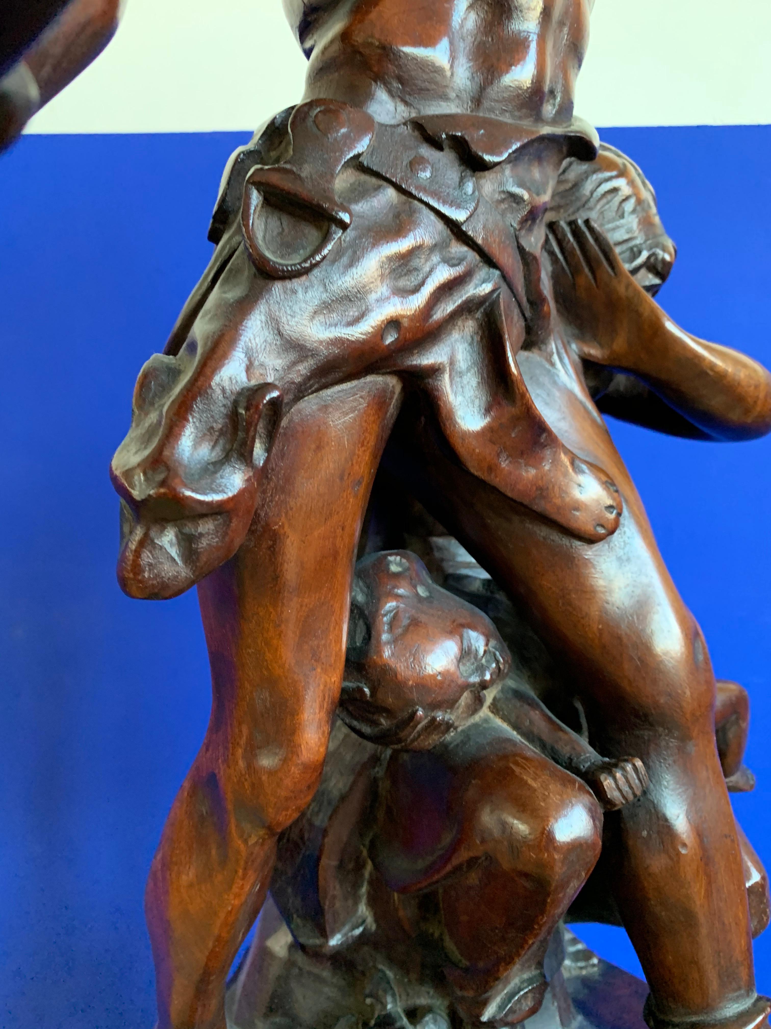 Antike geschnitzte Holzgruppe-Statue-Skulptur von Emile Boisseau, Unikat im Angebot 8