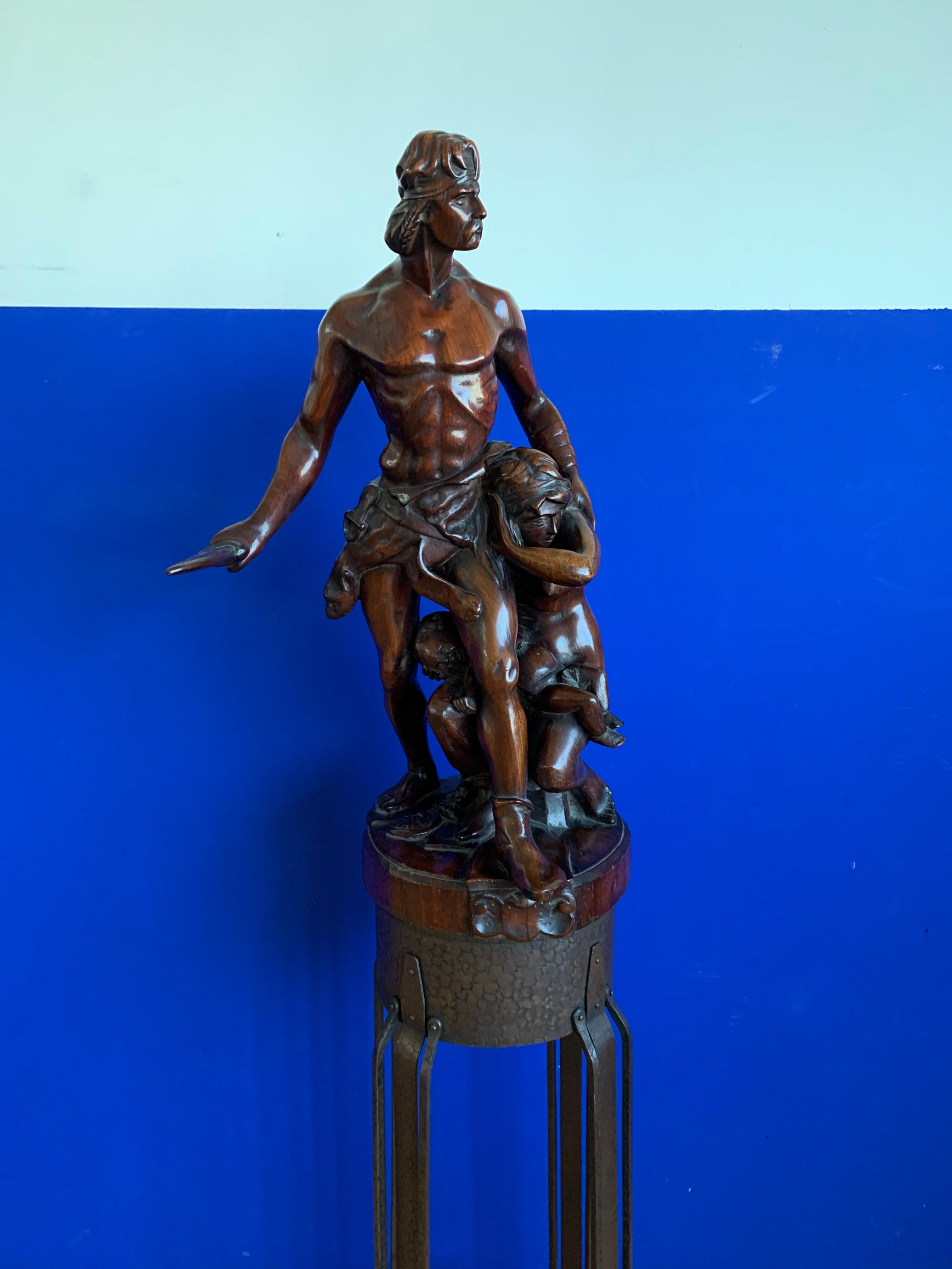 One of a Kind Antique Carved Wood Group Statue Sculpture by Emile Boisseau For Sale 10
