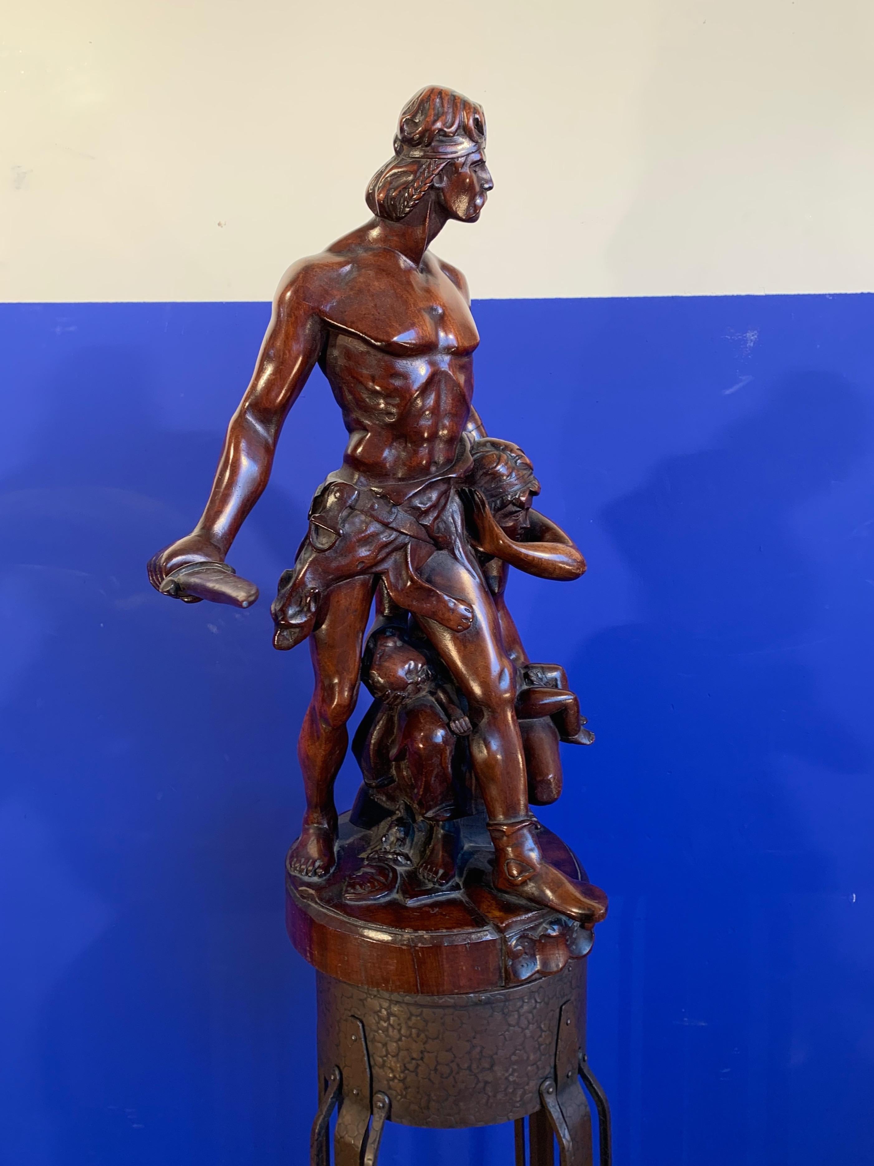 Antike geschnitzte Holzgruppe-Statue-Skulptur von Emile Boisseau, Unikat (Neoklassisch) im Angebot