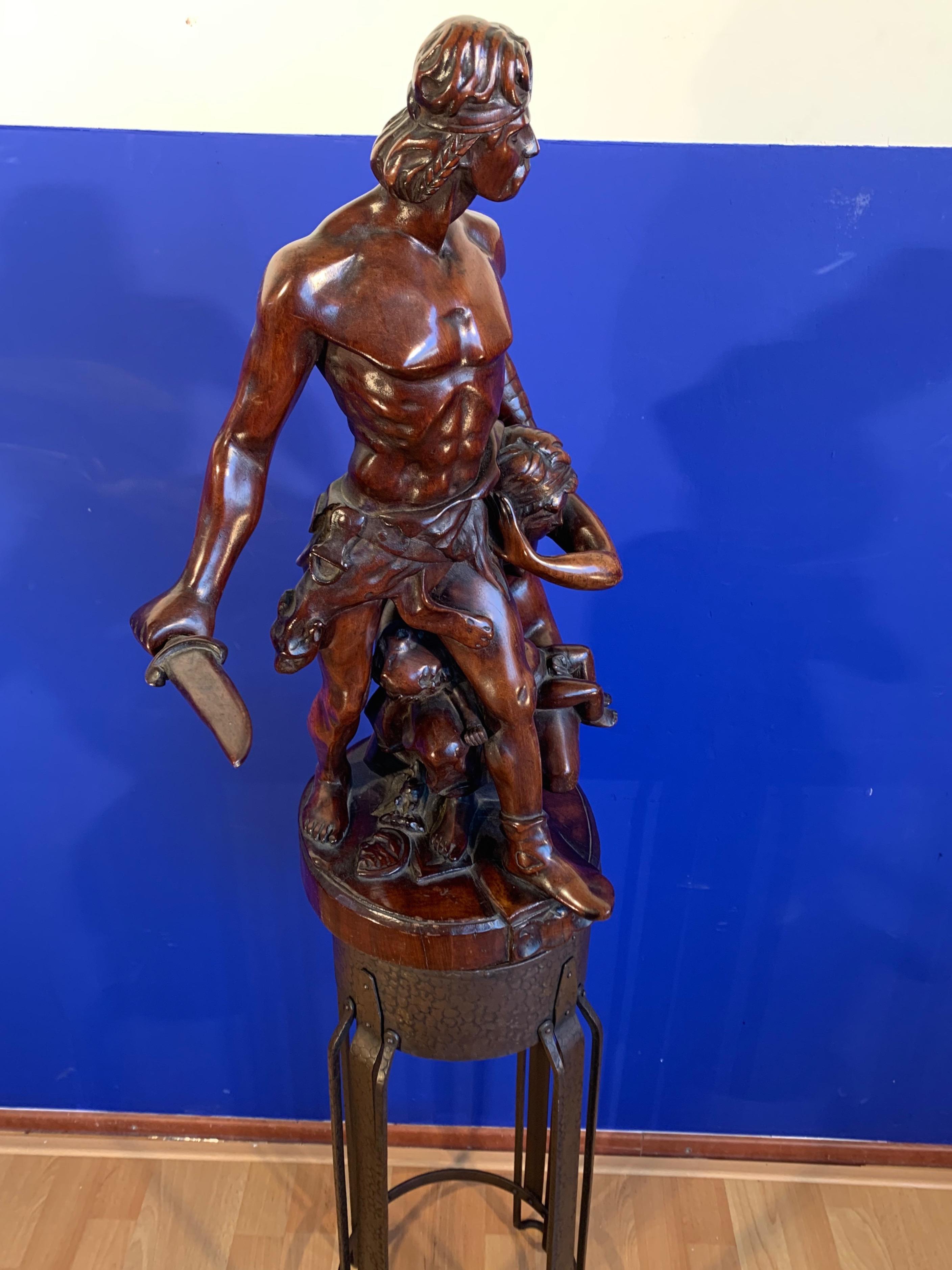 Antike geschnitzte Holzgruppe-Statue-Skulptur von Emile Boisseau, Unikat (Französisch) im Angebot