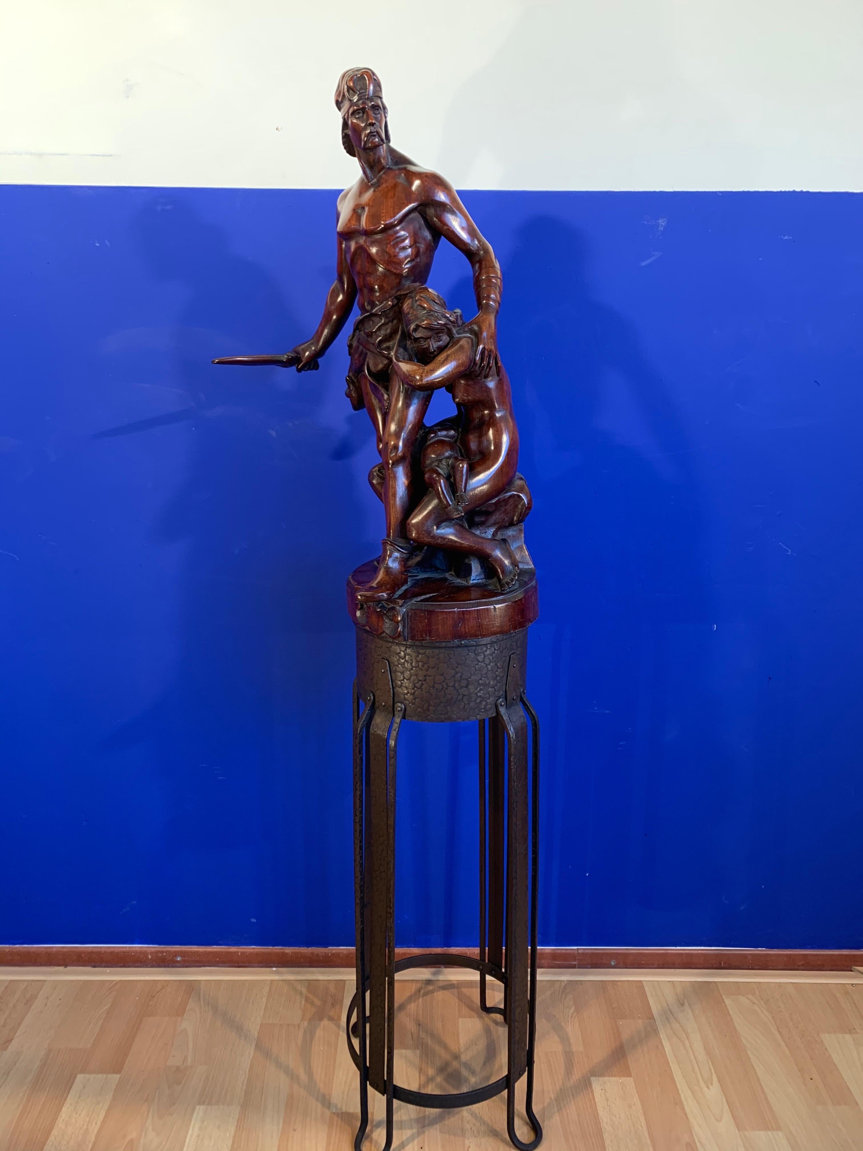 Antike geschnitzte Holzgruppe-Statue-Skulptur von Emile Boisseau, Unikat im Angebot 2