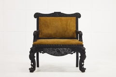 19th Century Carved Hardwood Anglo Indian Sofa in Suede