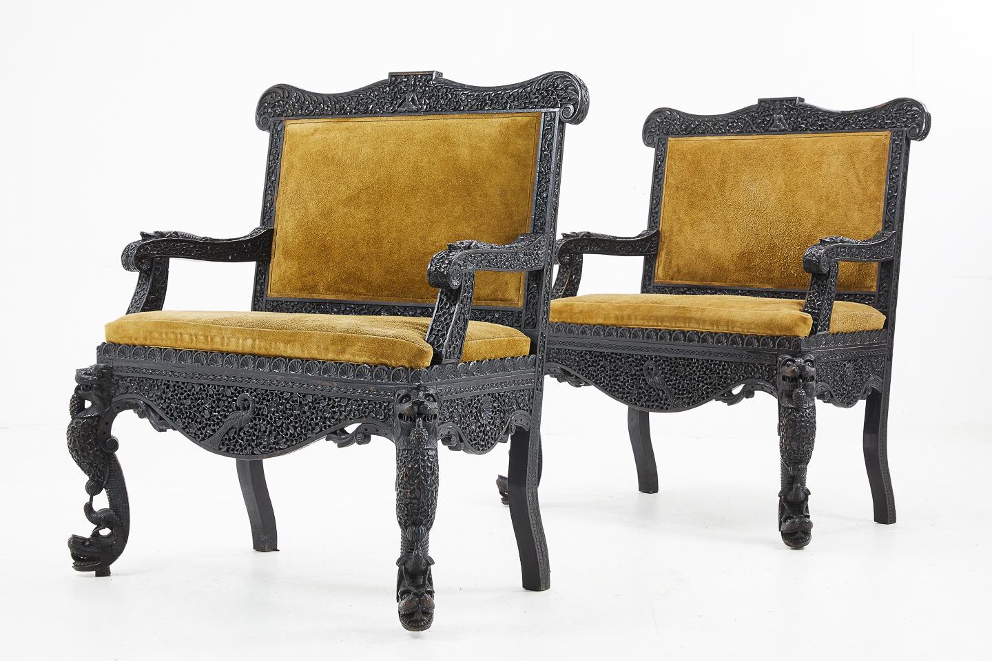 19th century unusual, Anglo Indian sofas upholstered in suede, circa 1900.